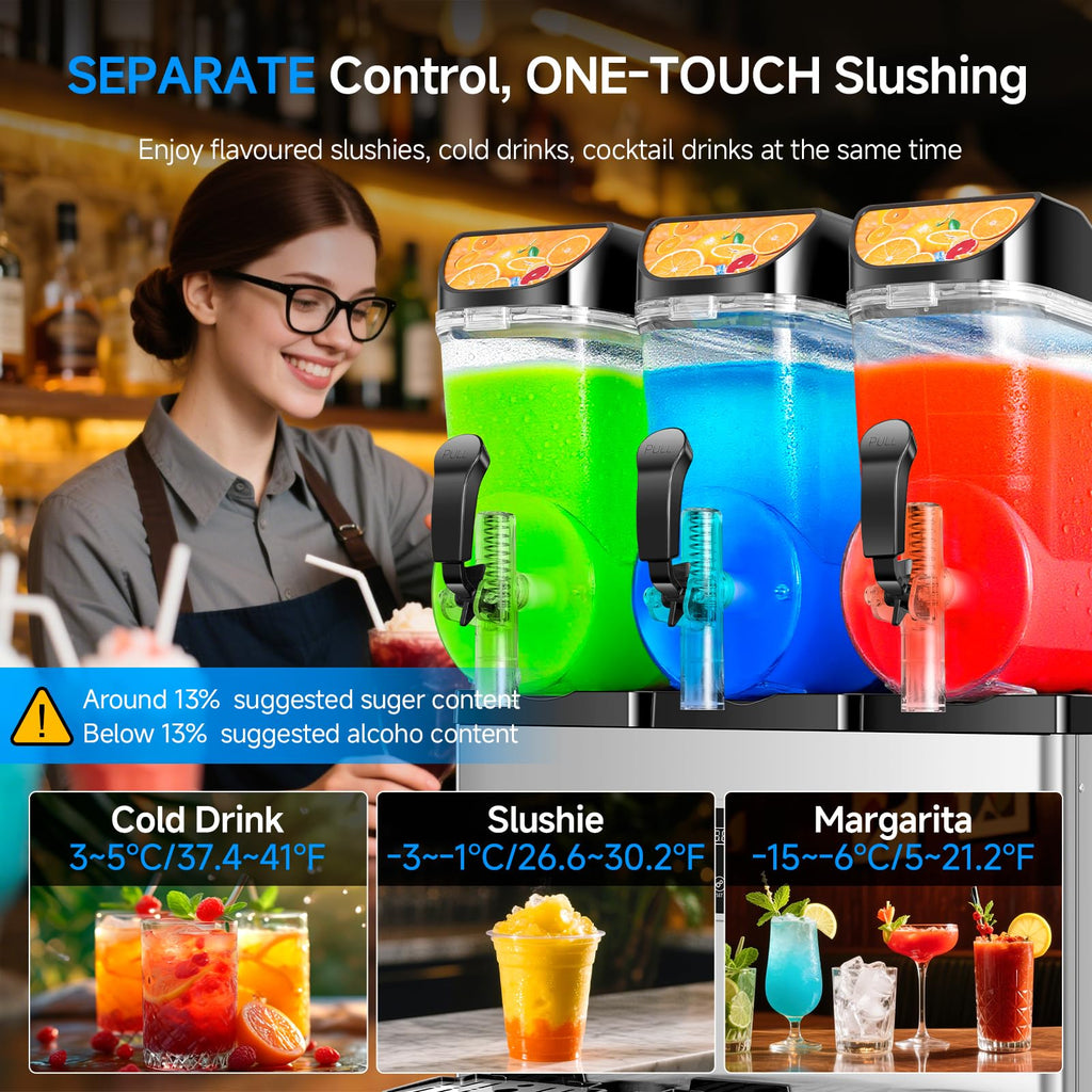 Slushy Machine,15L x2 Double Tanks Comercial Margarita &Slushie Machine,120+ Cups 1000W 110V Electric Large Daiquiri Machine with Self-cleaning Mode,for Home Party Restaurants Cafe Bars