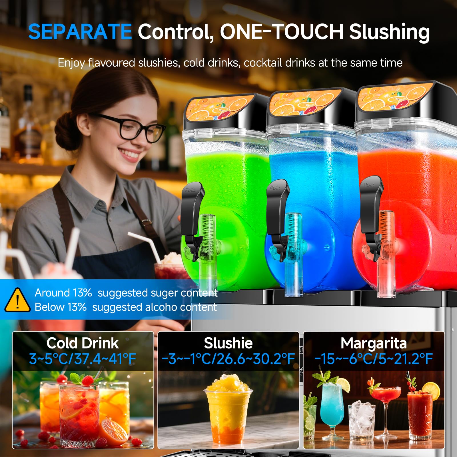 Slushy Machine,15L x2 Double Tanks Comercial Margarita &Slushie Machine,120+ Cups 1000W 110V Electric Large Daiquiri Machine with Self-cleaning Mode,for Home Party Restaurants Cafe Bars