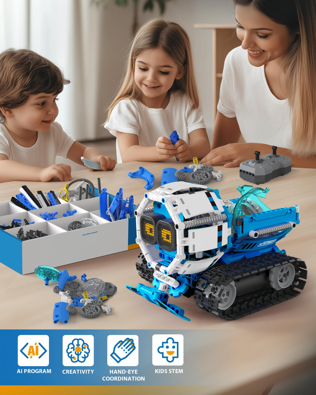 Opmind 5in1 STEM AI Robot Toys Building Set, 478Pcs APP & Remote Control Engineering Erector Blocks for Kids Age 6-8, Coding Interactive Educational Christmas Birthday Gift for 10-12 Year Boys & Girls