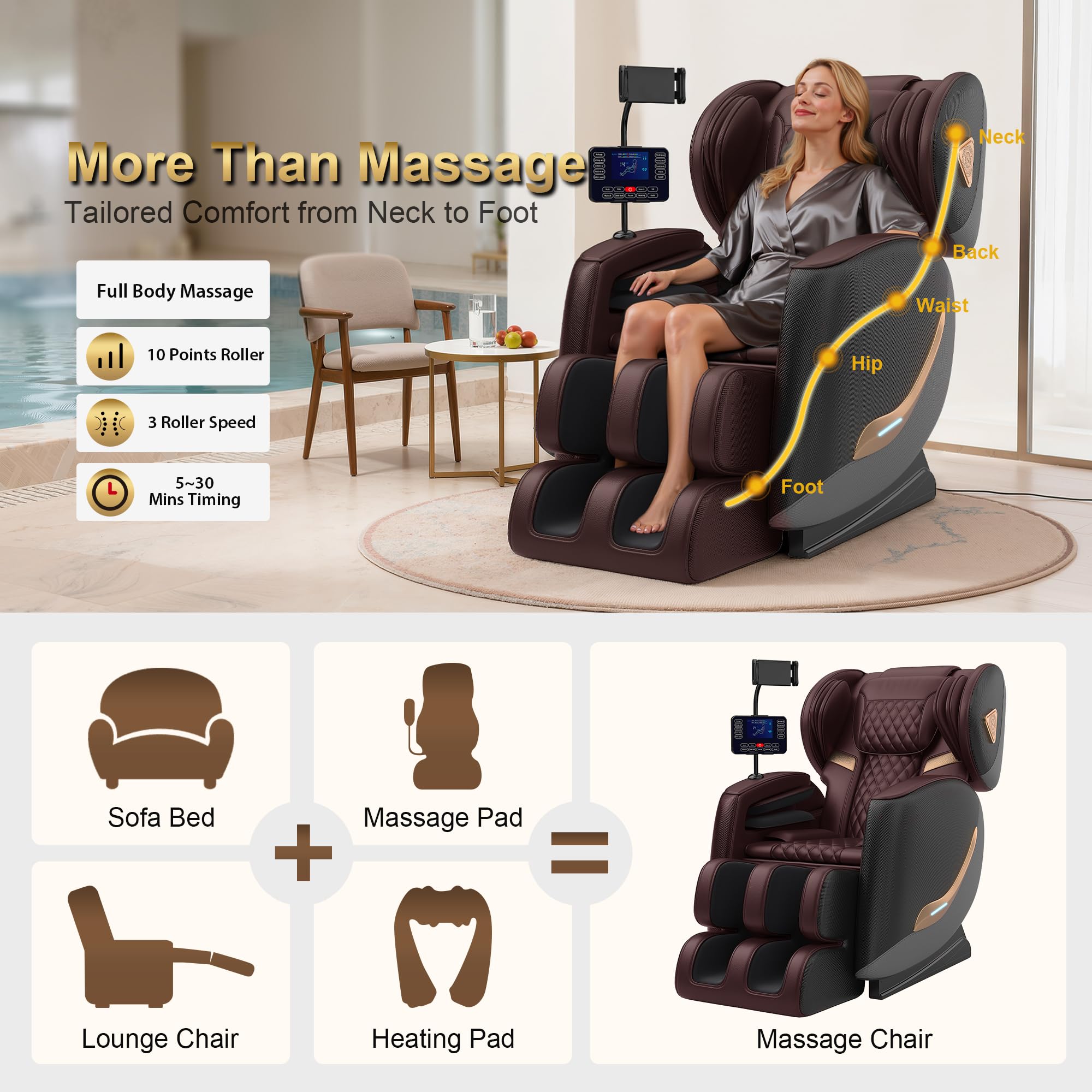 2026 Massage Chair Full Body, Zero Gravity Massage Chair Recliner - Upgraded 10-Point Roller, Heating, Airbags, Foot Roller, Shiatsu Full Body Massage Chairs, Gift for Parent