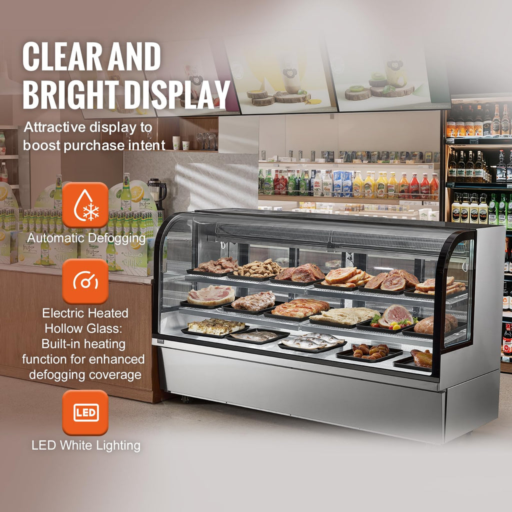 VEVOR Refrigerated Display Case, 3.5 Cu.Ft./100L, 2-Tier, Countertop Pastry Display Case Commercial Display Refrigerator with LED Lighting, TURBO Cooling, Frost-Free Air-Cooling, Rear Sliding Door