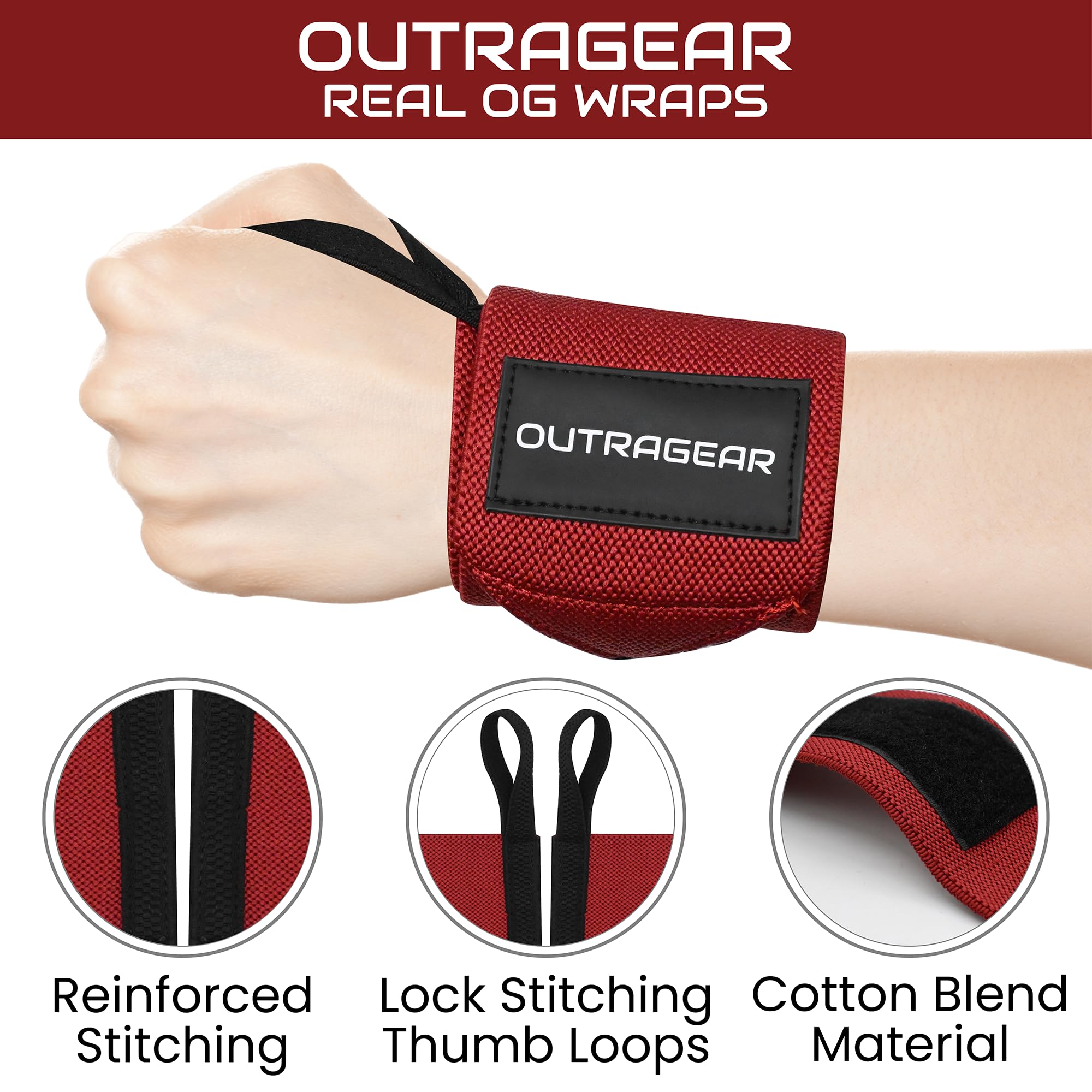 18" OG-Grade Wrist Wraps for Weightlifting – Heavy Duty Wrist Support with Thumb Loop & Lockdown Strap – Wrist Straps for Powerlifting, Bench Press & Gym Training