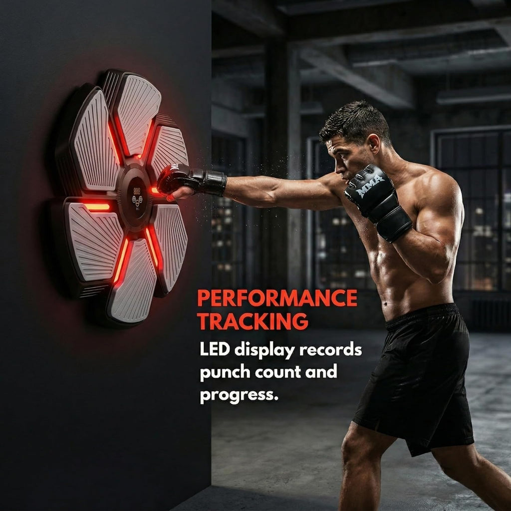 Music Boxing Machine, Smart Bluetooth Punching Trainer Wall Mounted with Boxing Gloves, LED Electronic Boxing Target for Adults, 9 Modes & 9 Speeds Music Punching Machine for Home Gym Workout