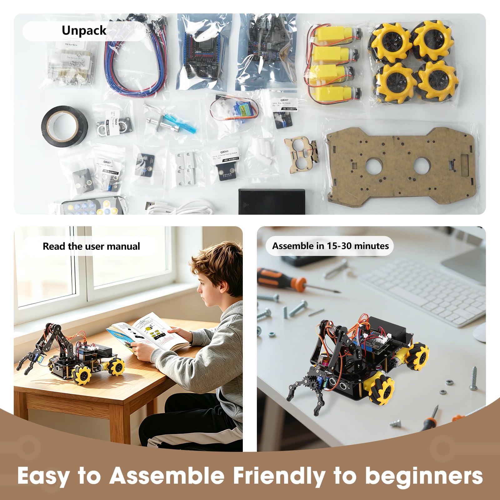 ACEBOTT Robotics for Kids Ages 8-12, Smart Robot Arm Car Kit with 5DOF, STEM Toys for Boys Age 8-12 12-16+, ESP32 Arduino/Python/Blockly Coding, App & Remote Control, STEM DIY Gift for Teens & Adults