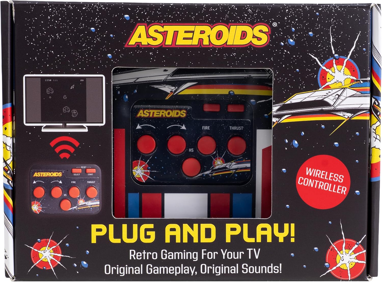 Asteroids Plug & Play Retro TV Game Console – HDMI Arcade Gaming System with Wireless Controller, Classic Space Shooter Video Game, No WiFi Required, Portable Home Gaming Device for Kids & Adults