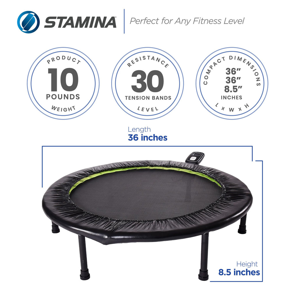Stamina Folding Trampoline with Smart Workout App, Black - Portable Fitness Rebounder for Home Gym, Cardio & Strength Training, Jumping Exercise Equipment