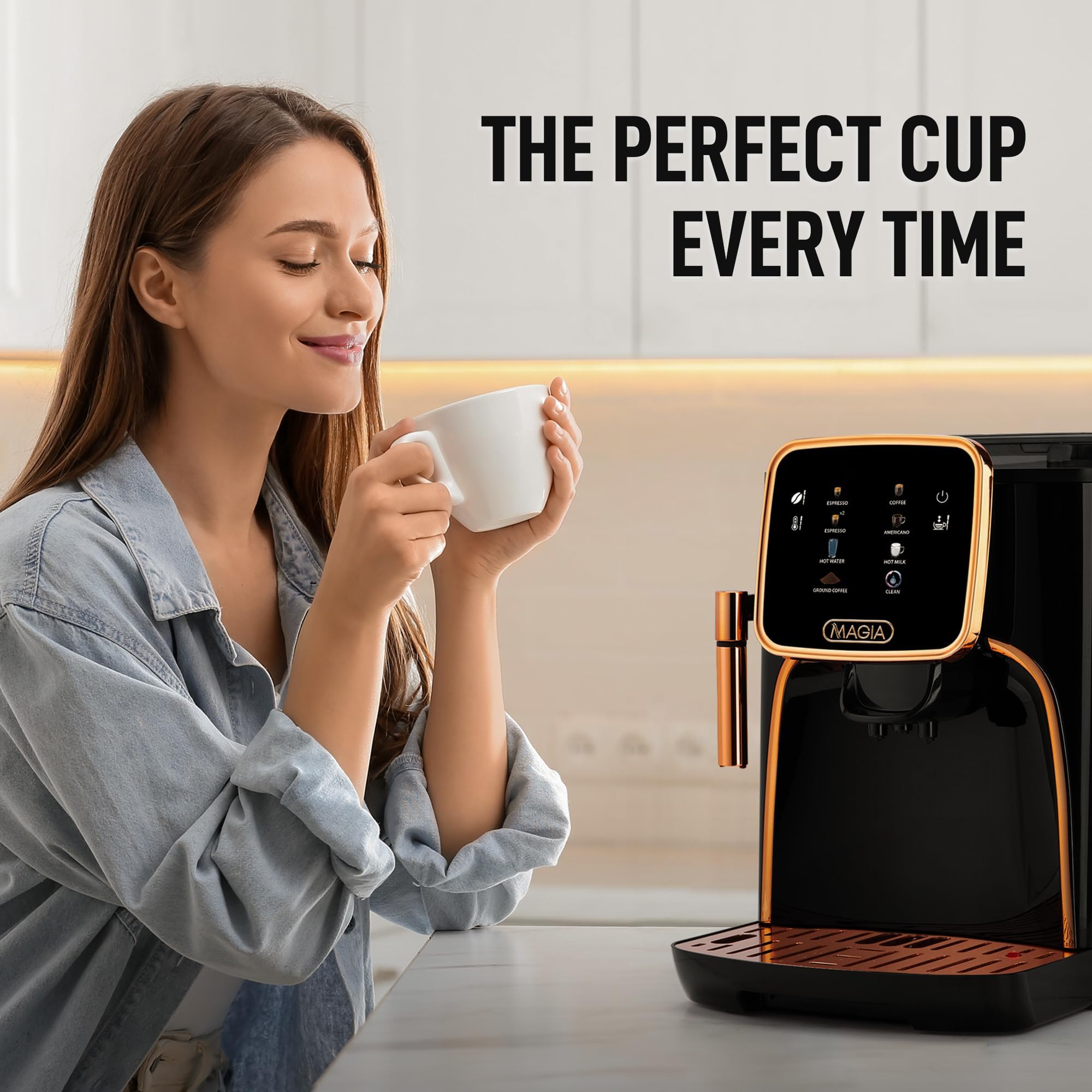 Zulay Magia Super Automatic Espresso Maker Machine with Grinder - 19 Fully Customizable Coffee Options, Auto Cleaning, Milk Foam System - for Latte, Cappuccino - Ultra LUX - White (13.7x17.7x9.4)