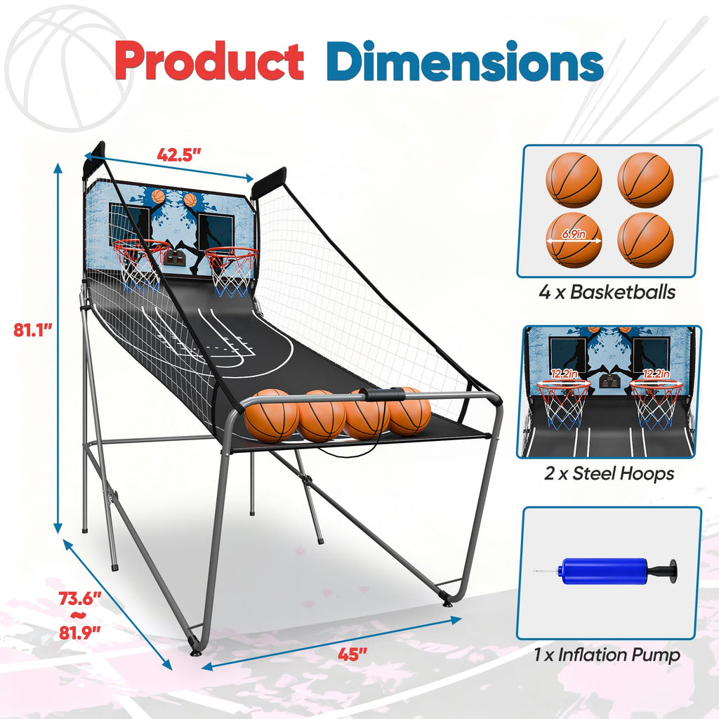JupiterForce Foldable Indoor Basketball Arcade Game, Electronic Dual Shot Basketball Hoop Arcade Game Machine with 4 Balls and LED Scoring for 2 Players Home Play, Adults