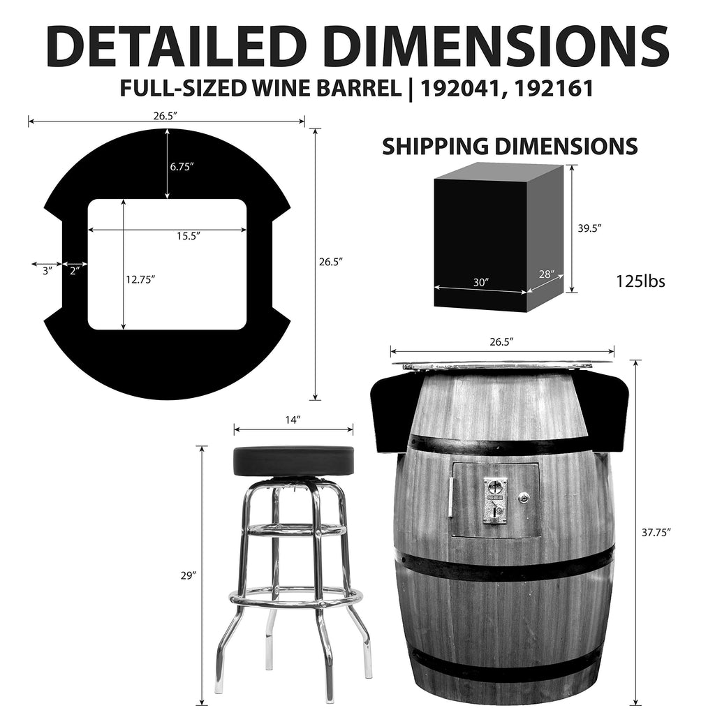 Creative Arcades Full-Size Commercial Grade Wine Barrel Style Pub Arcade Machine | Standard/Medium/Large | Classic Games | 2 Sanwa Joysticks | 2 Stools (Large, 60 Game, 19" Screen, Woodgrain)