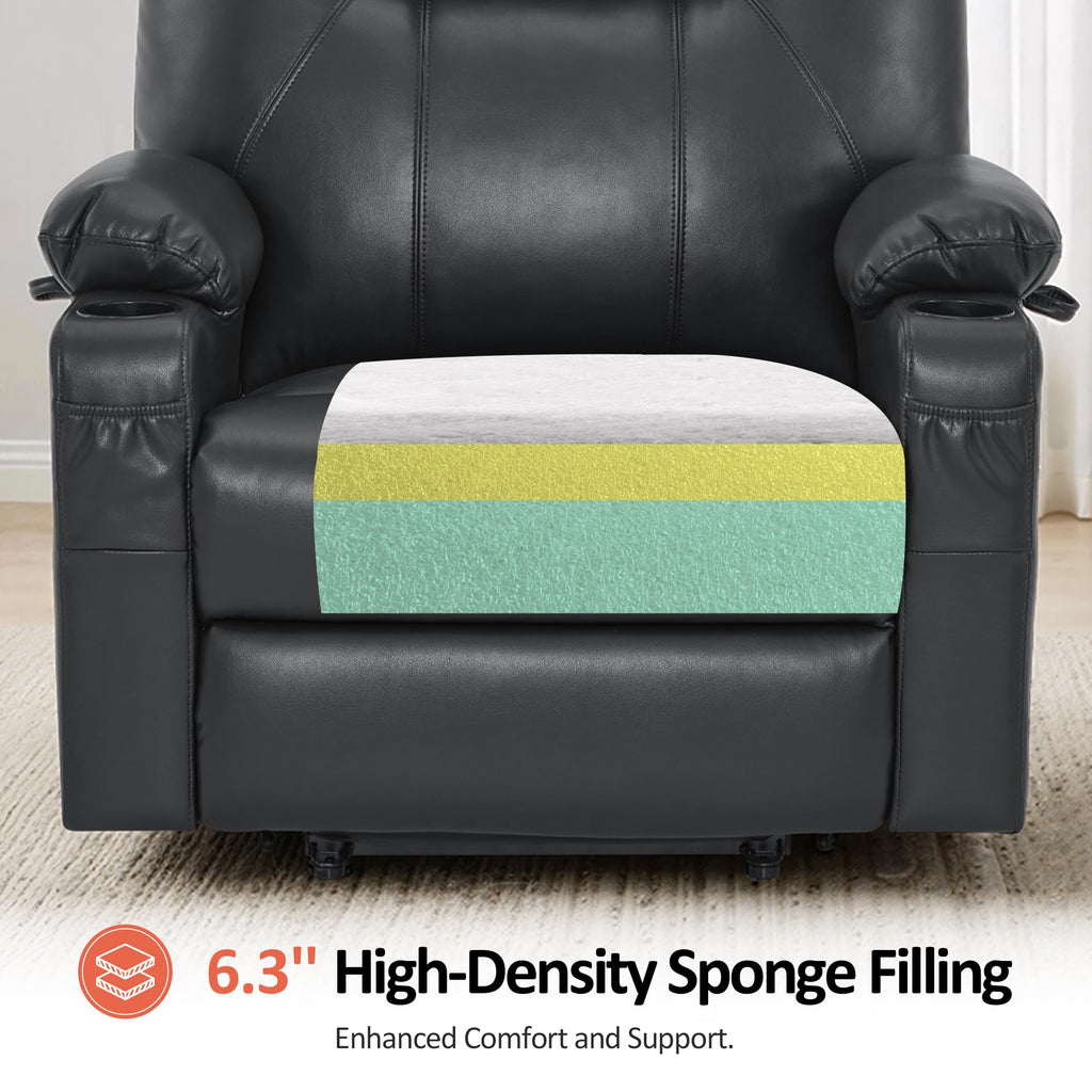 MCombo Electric Power Lift Recliner Chair Sofa with Massage and Heat for Elderly, 3 Positions, 2 Side Pockets, and Cup Holders, USB Ports, Faux Leather 7040 (Grey, Medium)