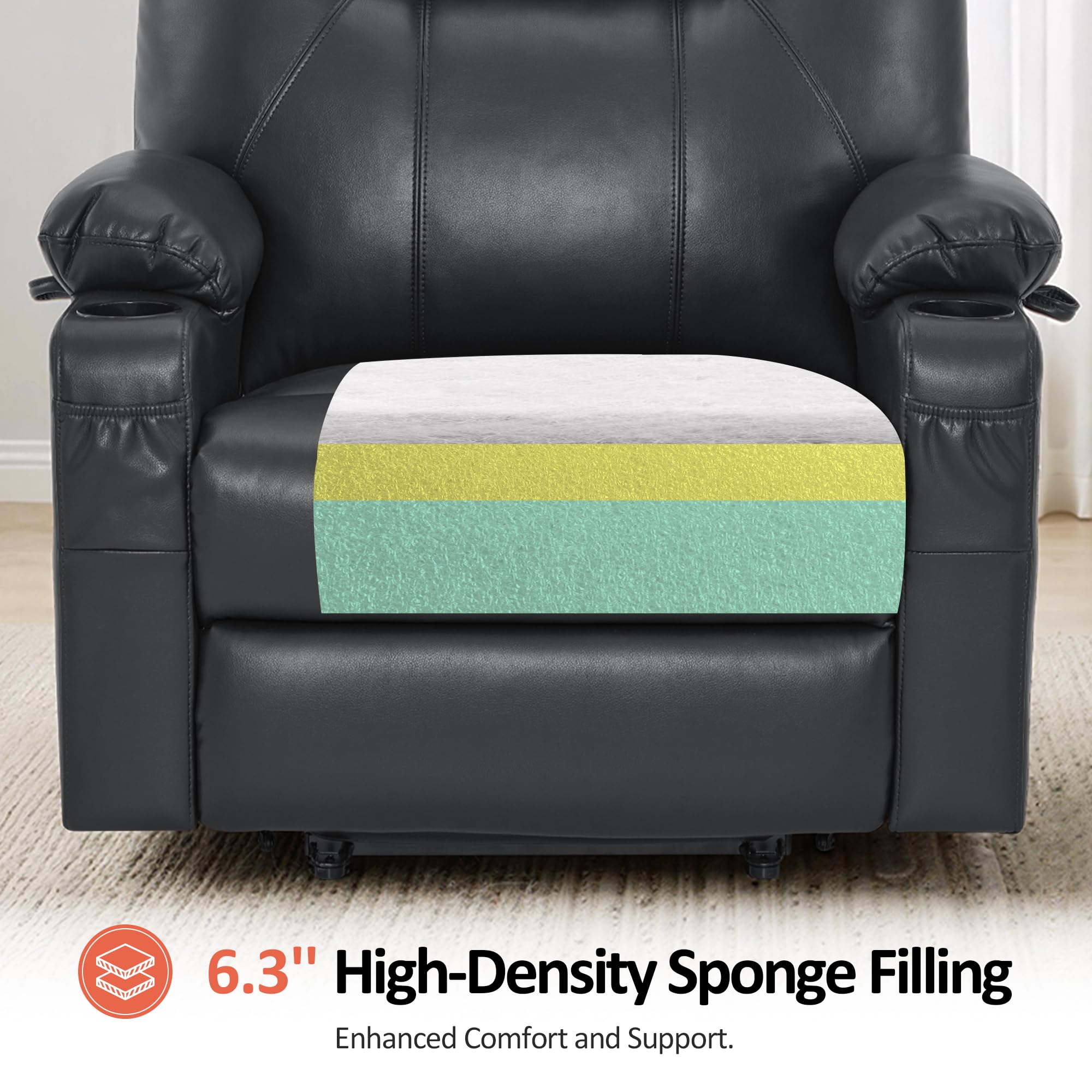 MCombo Electric Power Lift Recliner Chair Sofa with Massage and Heat for Elderly, 3 Positions, 2 Side Pockets, and Cup Holders, USB Ports, Faux Leather 7040 (Grey, Medium)
