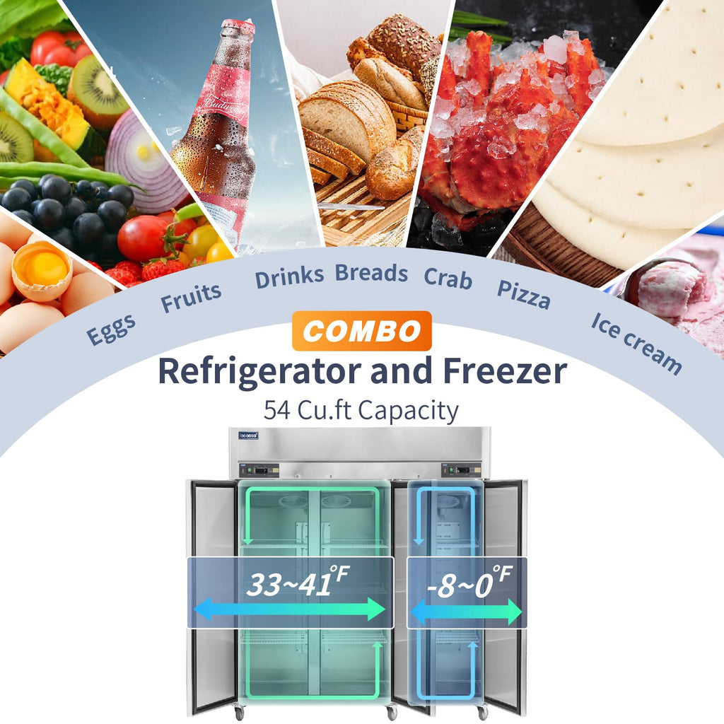 ICECASA 48" W Commercial Refrigerator Reach-in 36 Cu.ft 2 Solid Door Stainless Steel Commercial Refrigerator Fan Cooling for Restuarant, Bar, Shop, etc