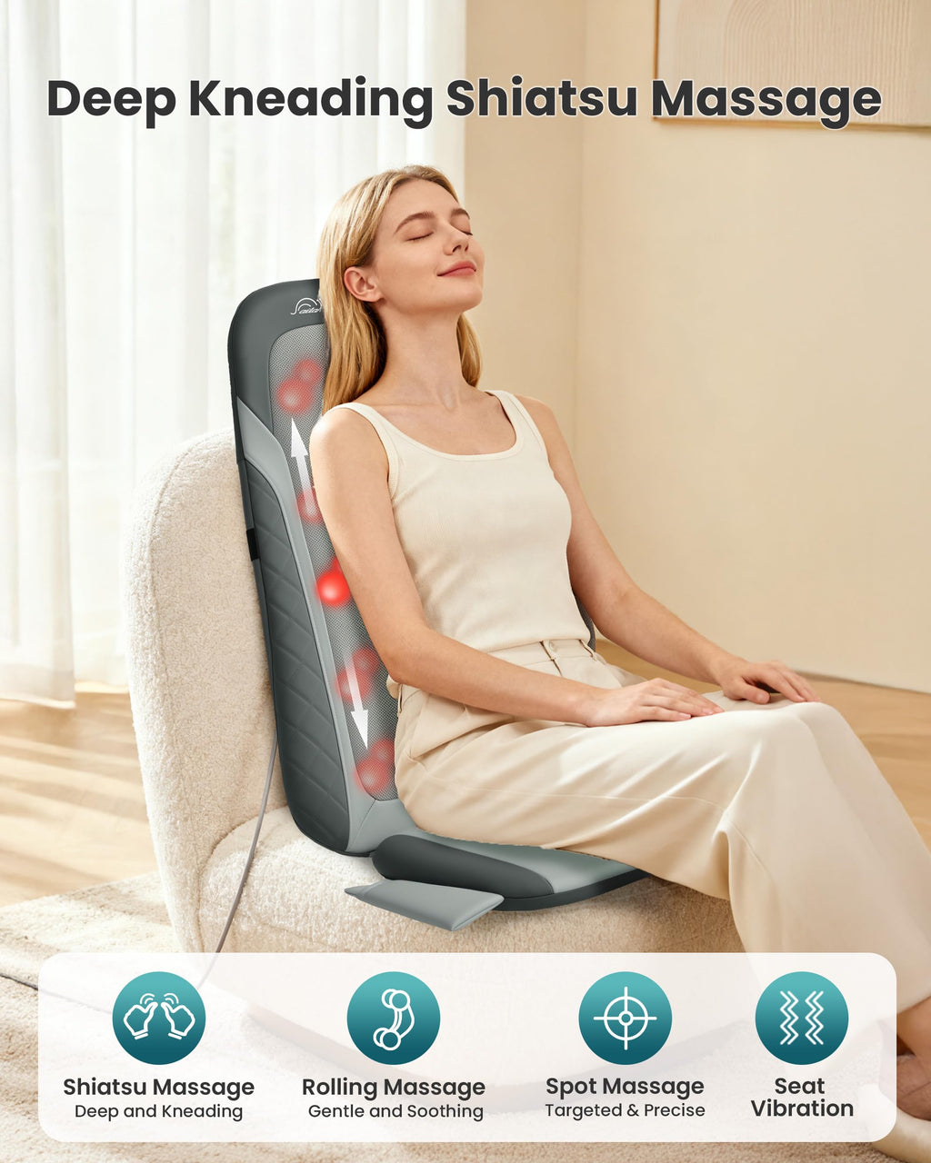 Snailax Back Massager for Full Back Pain Relief Deep Tissue, Long Track Dual 3D Shiatsu Rollers 3 Height Settings Foldable Massage Chair Pad with Heat, Vibration Heated Seat Cushion, Gifts for Mom Dad