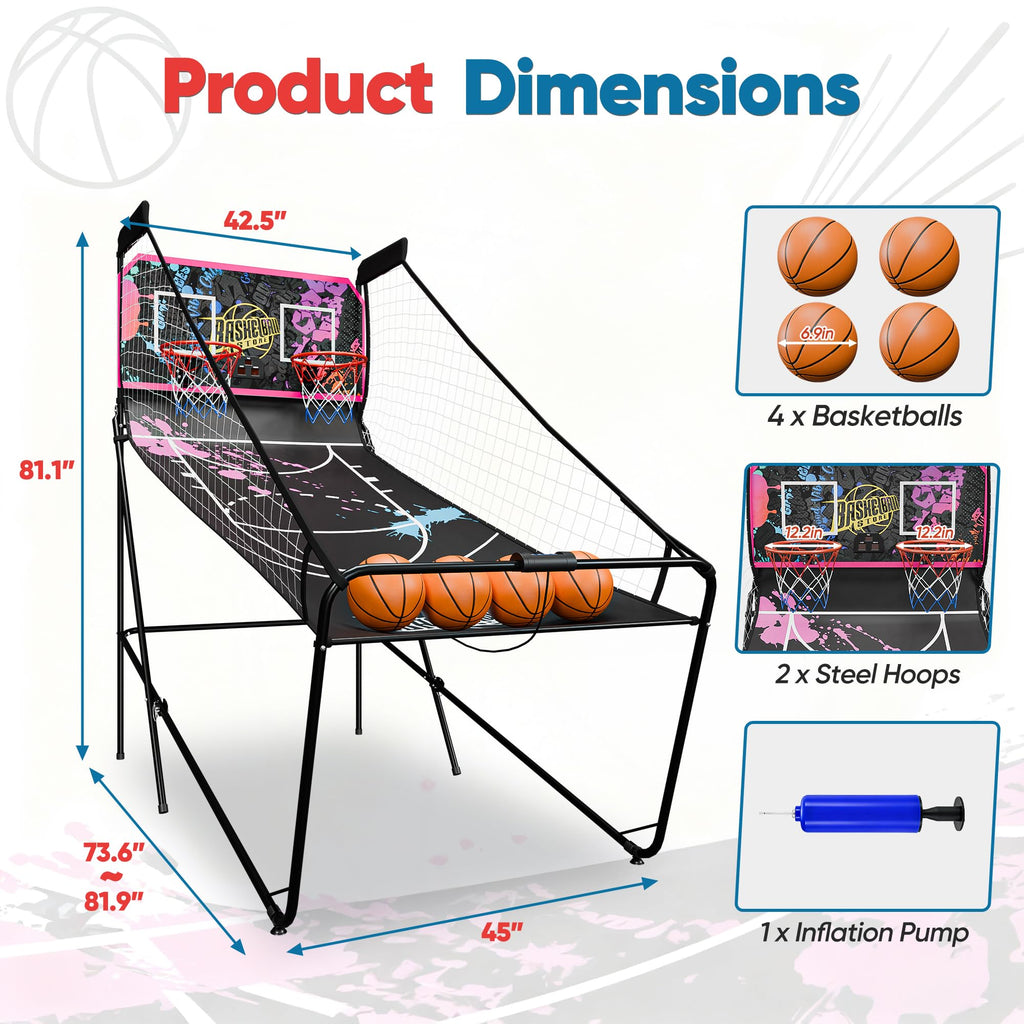 JupiterForce Foldable Indoor Basketball Arcade Game, Electronic Dual Shot Basketball Hoop Arcade Game Machine with 4 Balls and LED Scoring for 2 Players Home Play, Adults