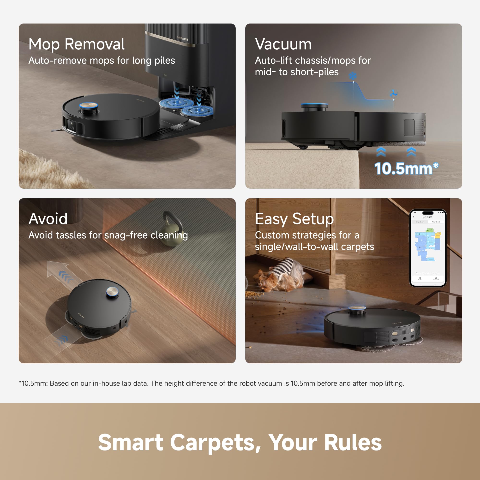 DREAME L60 Ultra Robot Vacuum and Mop, 35,000Pa Suction, Detangling Brush, AI-Enhanced 3D ToF Vision, 100℃ Mop Self-Cleaning, 280+ Object Types, Extendable Side Brush and Mop, White