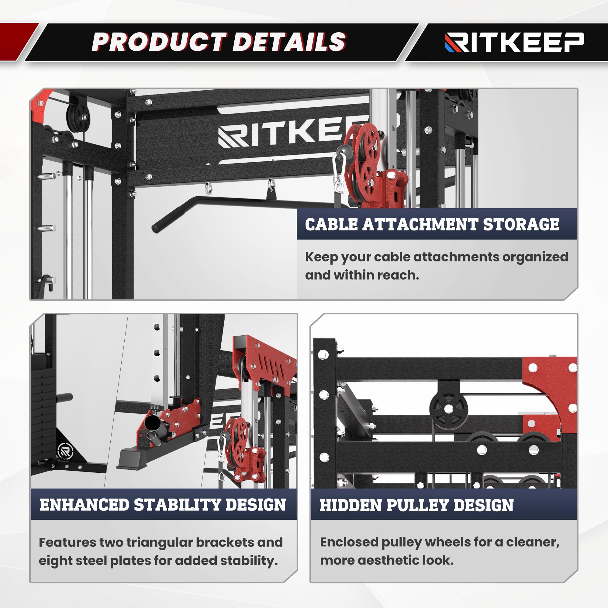 RitKeep PMAX-5600 Pro Heavy-Duty Smith Machine Squat Rack with 320 LB Weight Stacks, 6-in-1 Multi-Function Home Gym System, Dual Cable Crossover and 2000 LB Capacity for Full-Body Strength Training