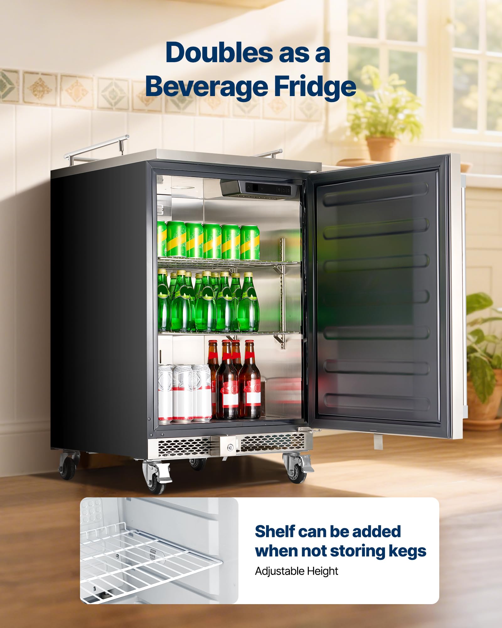 VEVOR Beer Kegerator, Dual Tap Commercial Draft Beer Dispenser for D system, Full Size Keg Refrigerator with 5lbs CO2 Tank, Hold 2 Sixth / 2 Ball lock keg, Black