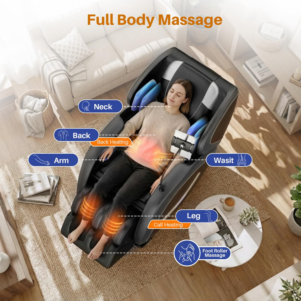 Massage Chair Full Body, Zero Gravity Recliner Massage Chair with Back Heat, 8 Fixed Rollers, Foot Massage, Airbags, Touch Screen for Home and Office