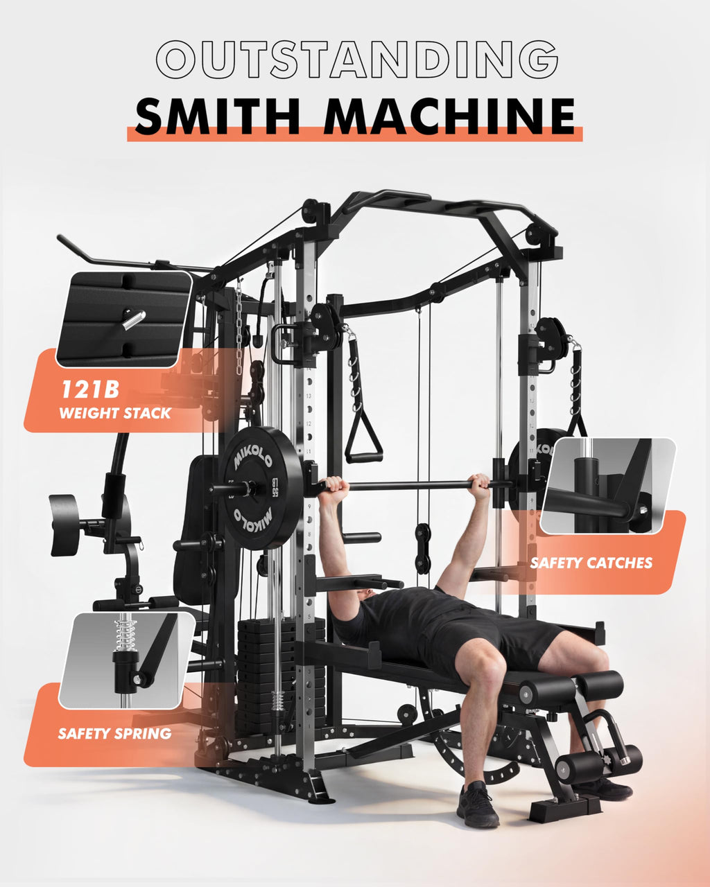 GMWD Dual-Station SmithΔ Machine Power Cage, All-in-One Home Gym Workout Station with 121LB Weight Stacks & Cable Crossover, Professional Functional Trainer for Couples & Family Strength Training