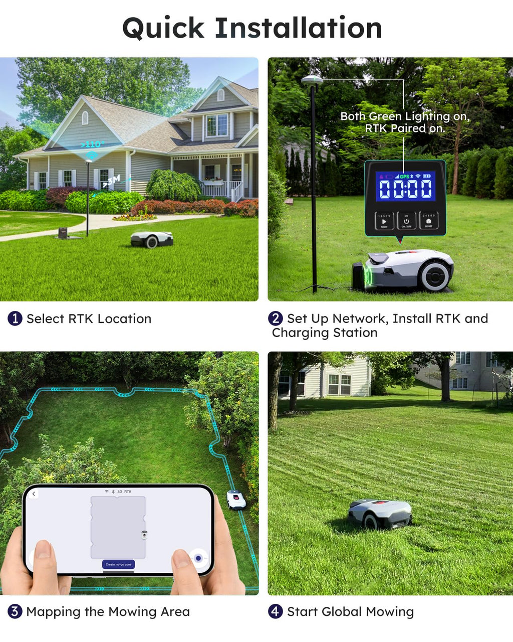 ANTHBOT Genie3000 Robot Lawn Mower - NO Wire, Full Band RTK+4-Eye Vision Robotic Lawnmower for 3/4 Acre, Auto Mapping, Multi-Zone Management, Accurate Obstacle Avoidance, Intelligent Path Planning