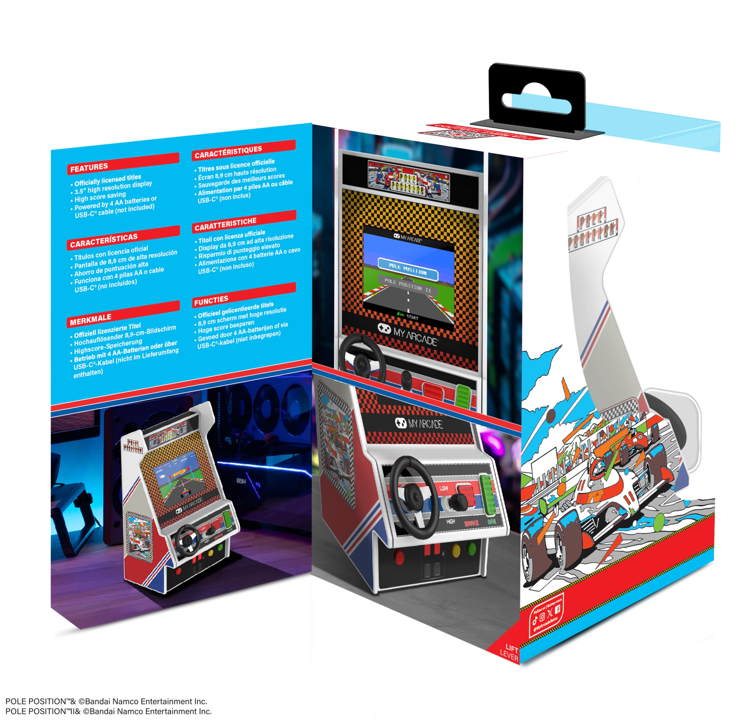 My Arcade Pole Position Racing Player: Handheld Game for Kids and Adults, 2 Games, Real Racing Controls, Portable Gaming, 3.5 inch Screen