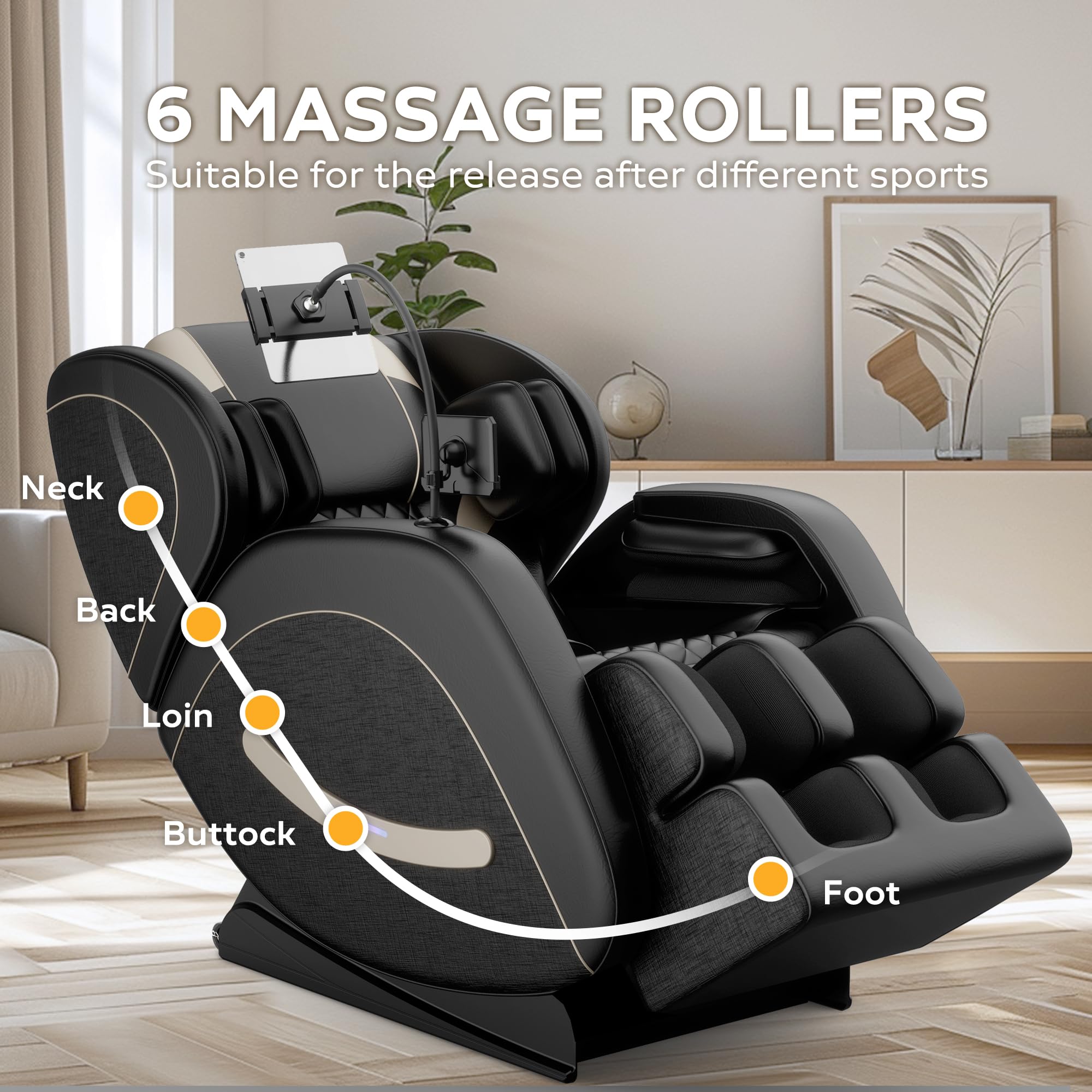Massage Chair Full Body, Zero Gravity Recliner Massage Chair with Back Heat, 8 Fixed Rollers, Foot Massage, Airbags, Touch Screen for Home and Office