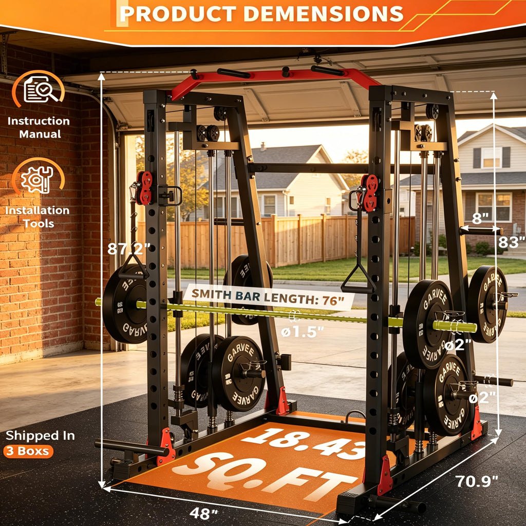 Smith Machine Home Gym, 2200LB Power Cage with Dual Pulley Cable Systems, LAT Pull-Down, Leg Hold-Down & 20+ Attachments for Full Body Workouts