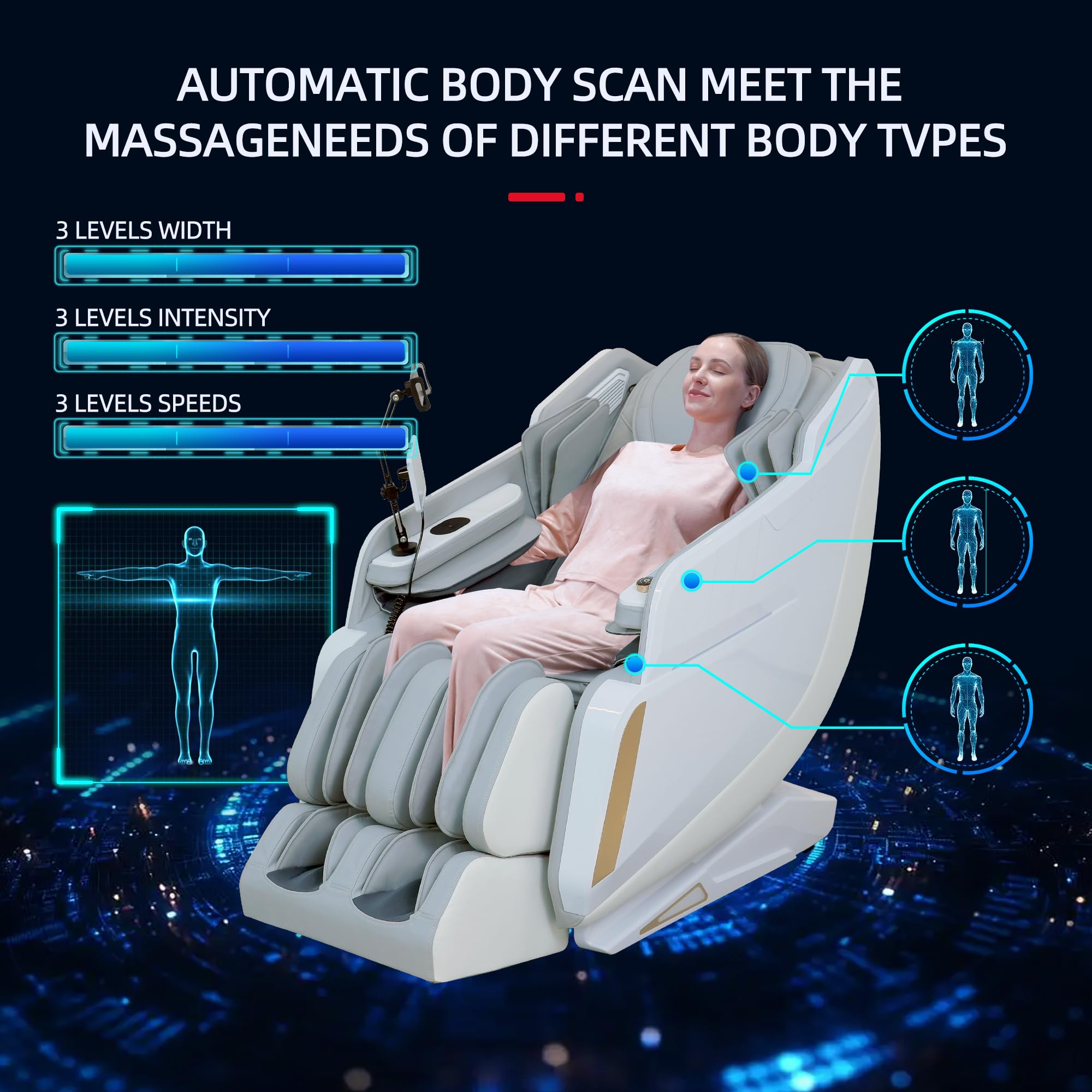 4D Massage Chairs Full Body Recliner with Heat Zero Gravity 57'' SL Track Shiatsu Massage Chair for Home Office with AI Voice, 7" Touch Screen, Wireless Charging,Neck & Shoulder Relief