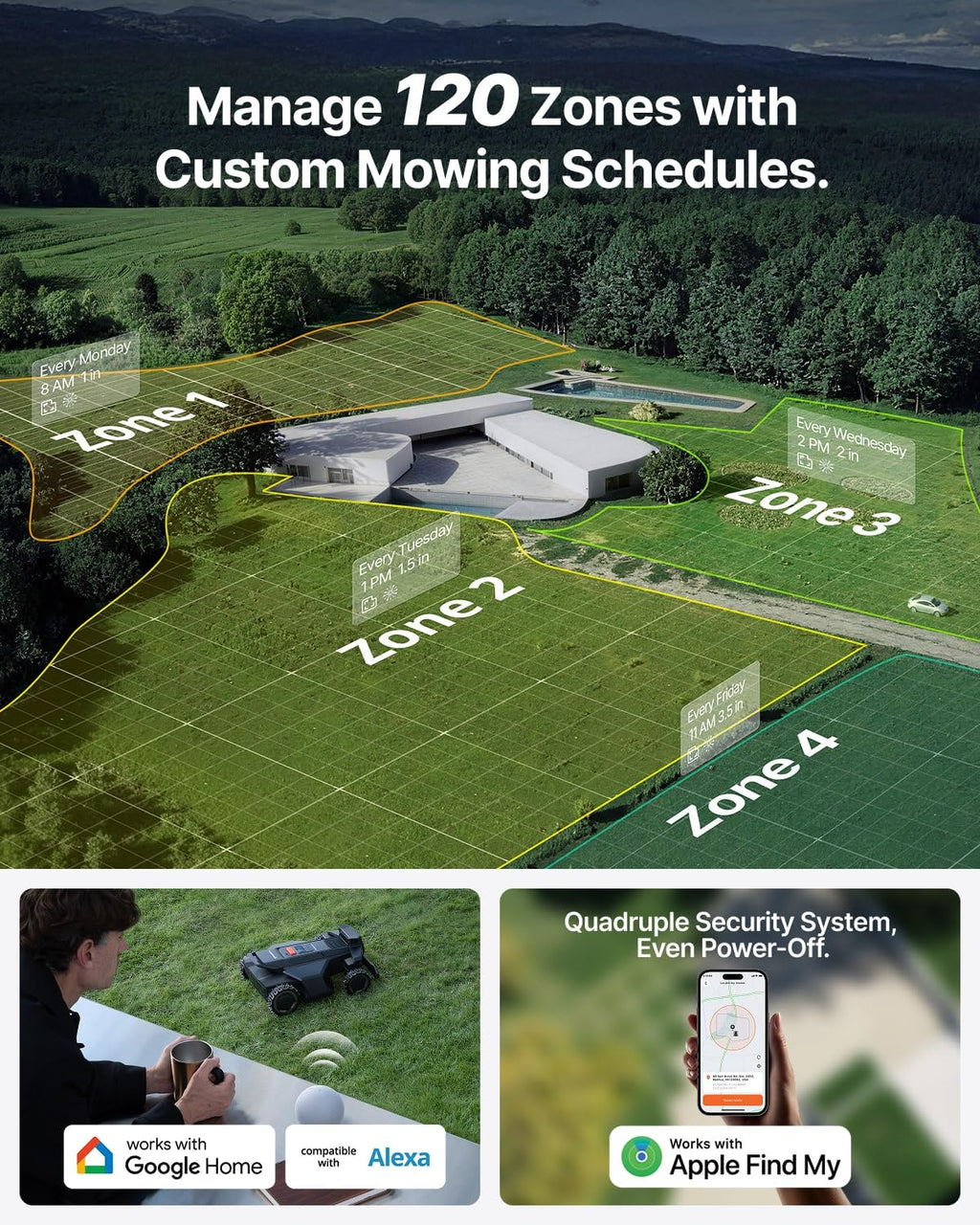 Segway Navimow X430 Robot Lawn Mower Wire Free with Garage X, 4WD for 84% Slopes, Zero-Turn Mowing, Dual 180W Motors, Covers 1 Acre (Garage Shipped Separately)