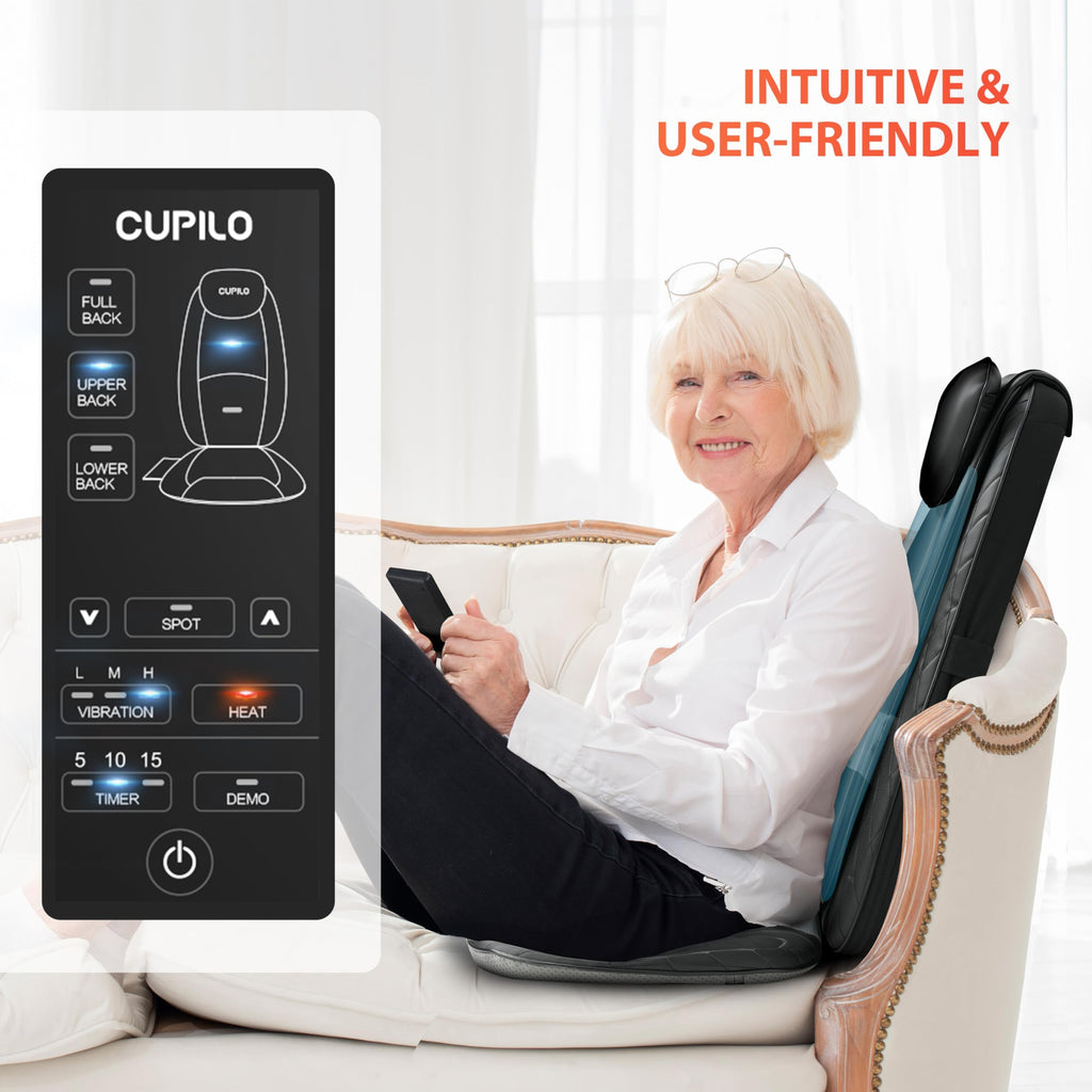 Back Massager with Heat, Massage Chair Pad with 5 Vibrating Modes, 2 Heat Levels Electric Massage Seat Cushion, Massage Pad for Back Pain Relief, Fathers Day Dad Gifts for Men Husband Him Mom Her