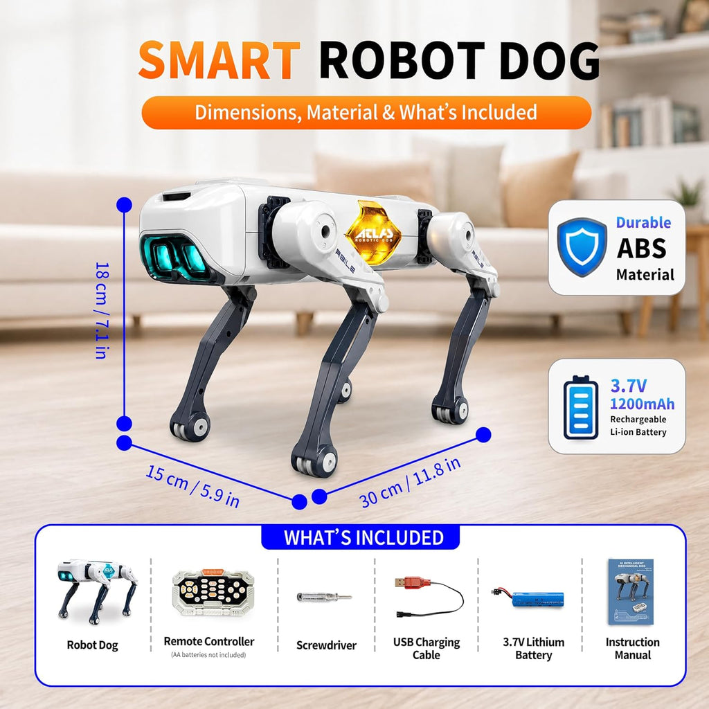 Robot Dog Toy for Kids, Smart Robotic Dog Puppy with Color-Changing LED Eyes & Side Lights, Remote Control Dog Toy with App Control, Voice Commands, Programming Mode & Fun Moves, Ages 3+