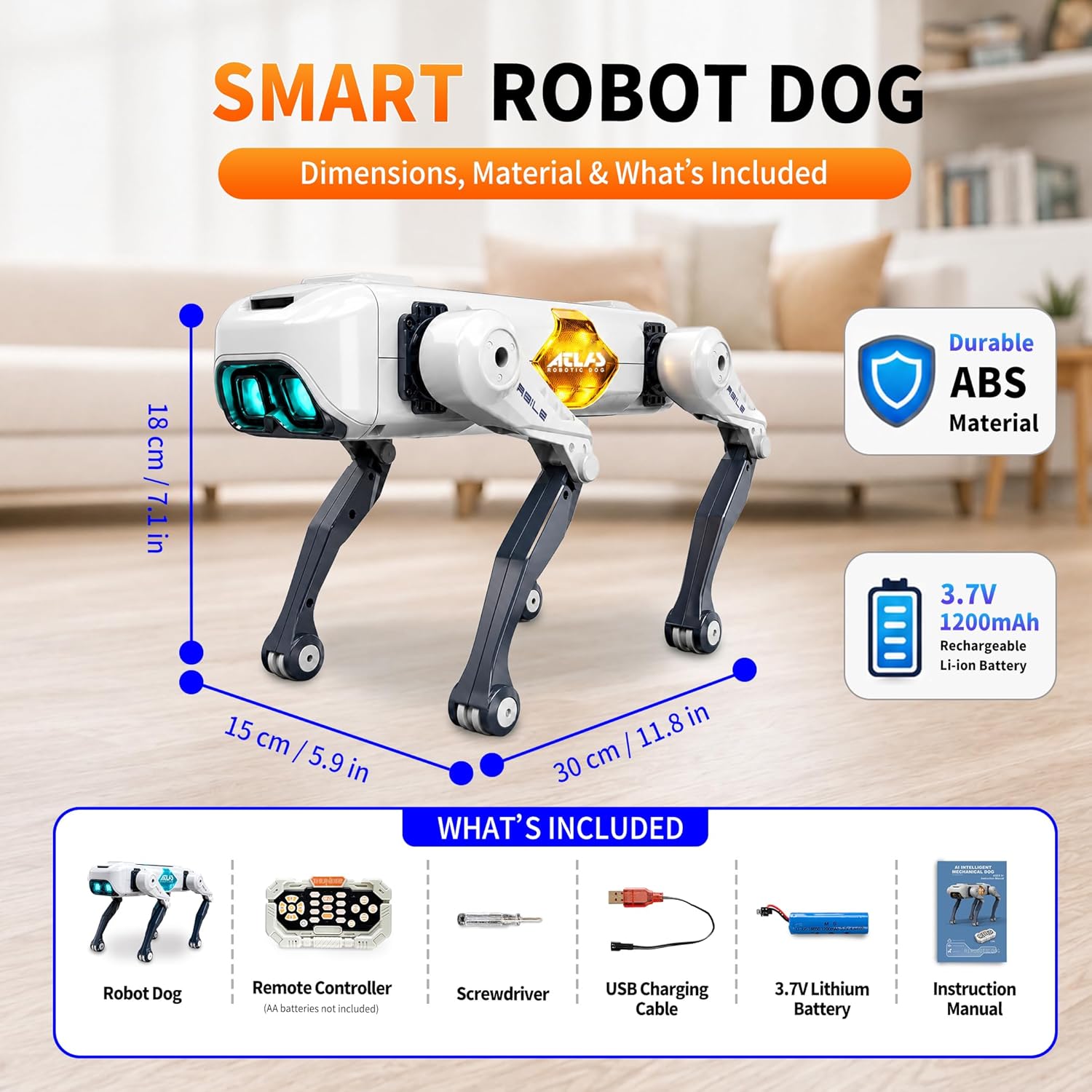 Robot Dog Toy for Kids, Smart Robotic Dog Puppy with Color-Changing LED Eyes & Side Lights, Remote Control Dog Toy with App Control, Voice Commands, Programming Mode & Fun Moves, Ages 3+