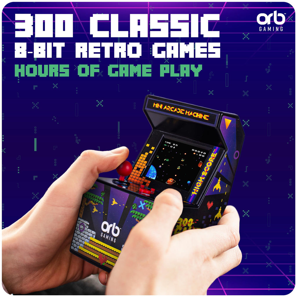 Mini Arcade Machine, 240 Built-in 8-Bit Games, 2.5” Full Colour Screen, 8-Way Joystick, Handheld Retro Games Console – Orb Gaming by ThumbsUp!