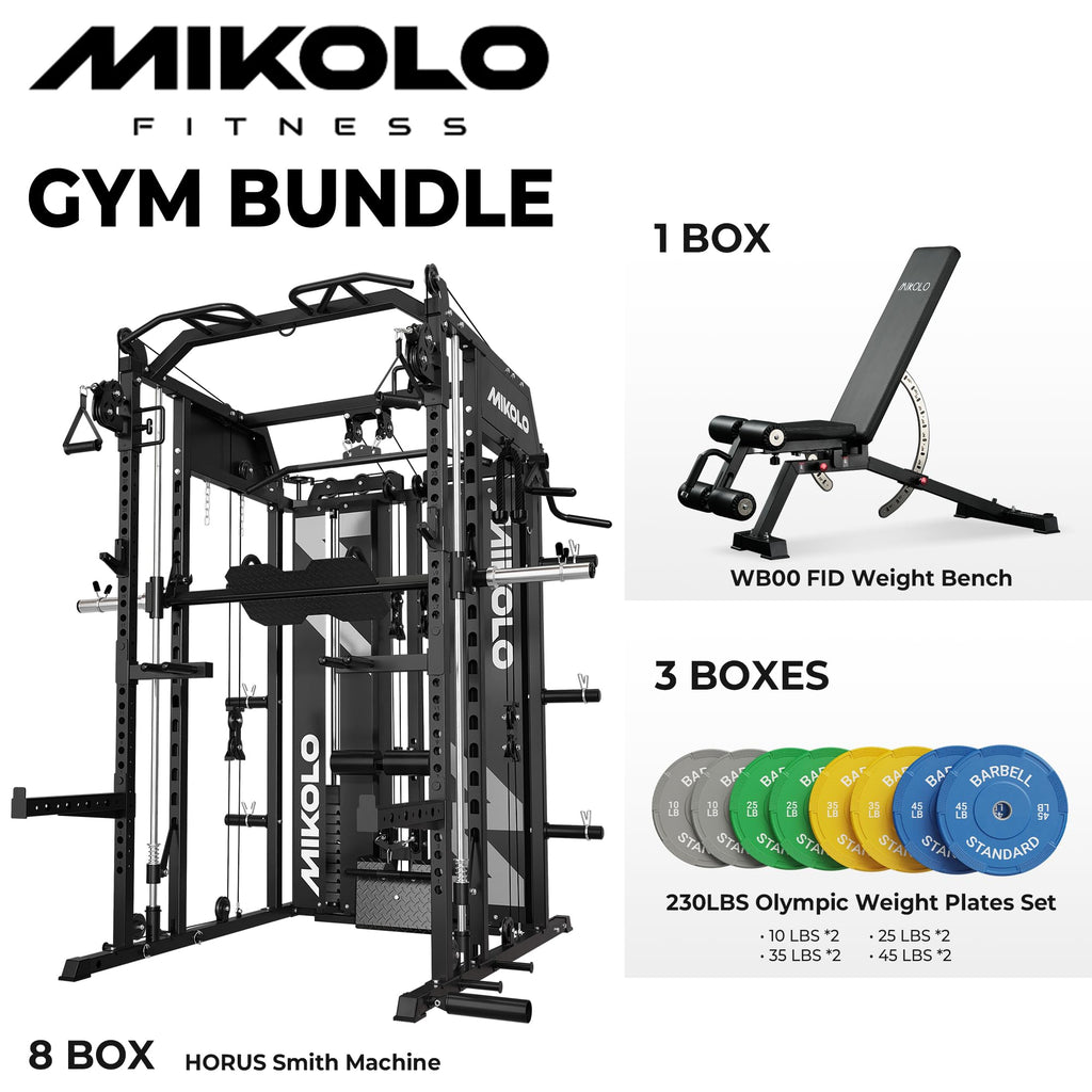 Mikolo Smith Machine with Weight Stack, Power Cage Home Gym System with LAT Pulldown & Cable Crossover, Multi-Functional Trainer with Dual Pulley System, Includes 10+ Free Attachments