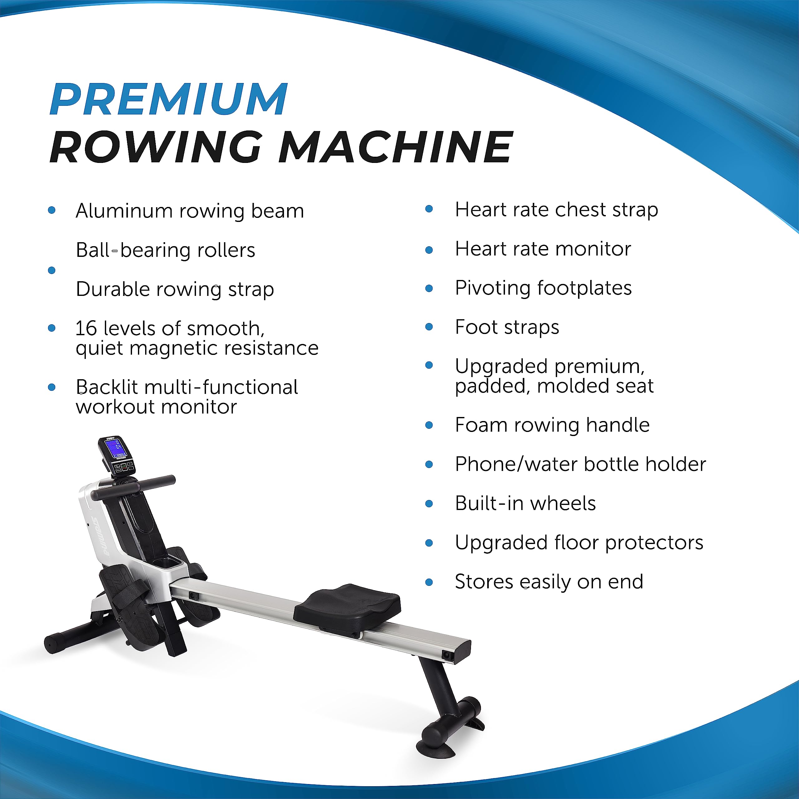 Stamina Magnetic Rower - Rower Machine with Smart Workout App - Rowing Machine with Magnetic Resistance for Home Gym Fitness - Up to 250 lbs Weight Capacity