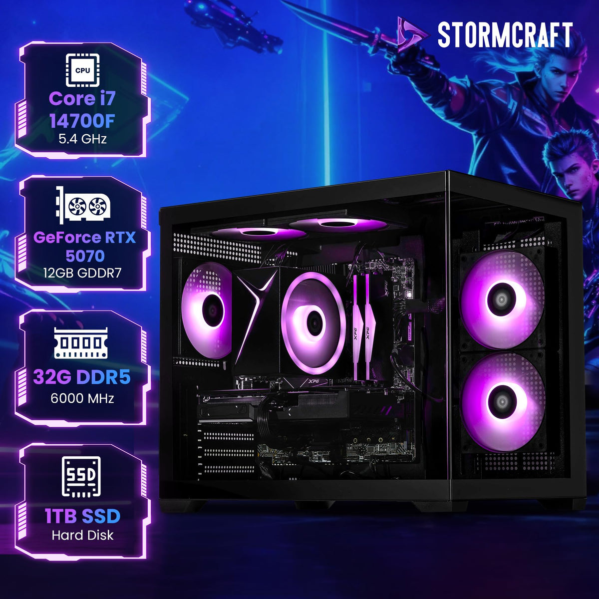 STORMCRAFT Sirius AI Gaming Desktop,AMD R7-8700F,RTX 5060,32GB DDR5,1TB SSD