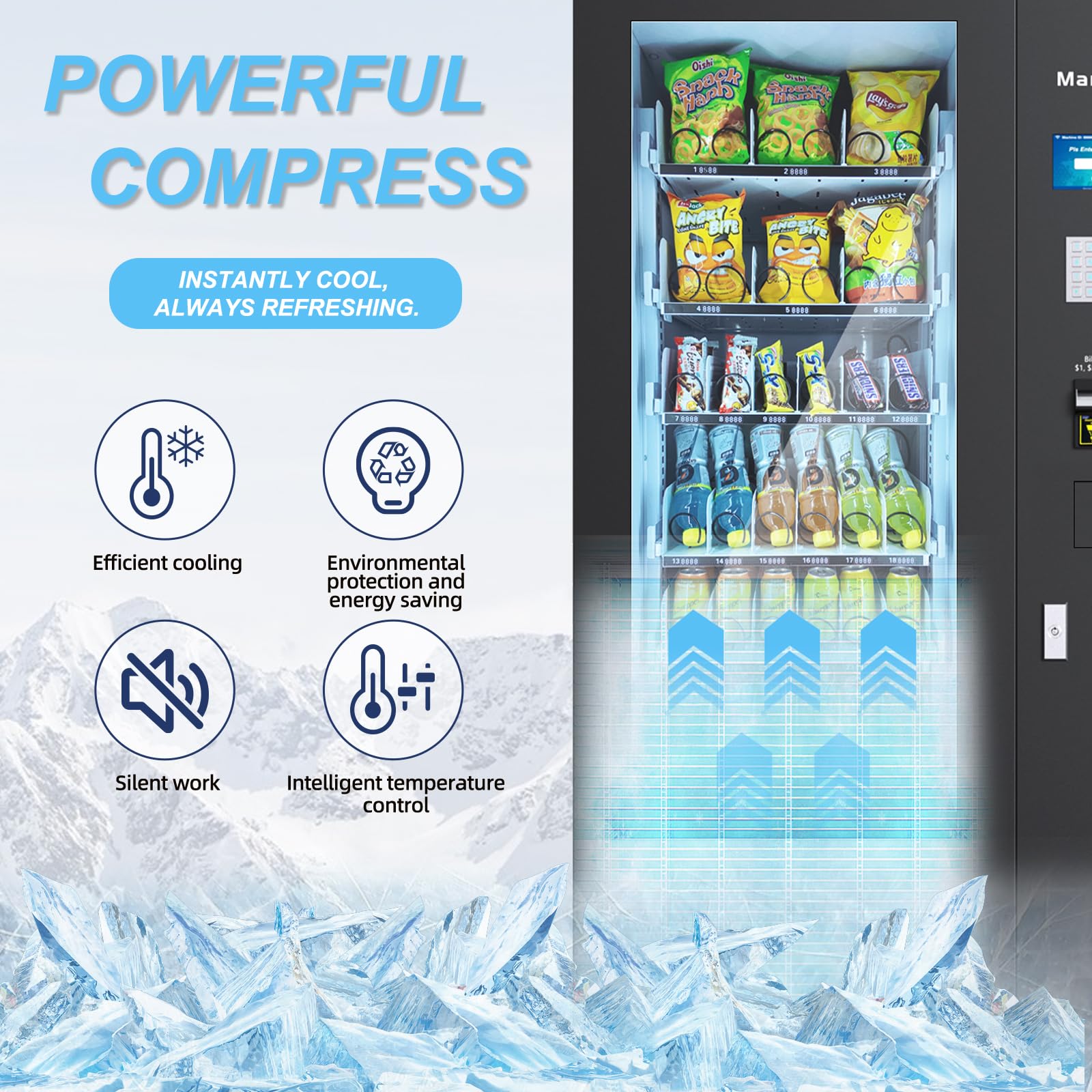 Manovix Refrigerated Beverage Snack Combo Vending Machine for Business, 36 Slots Snacks Drink Commercial Vending Machine Durable Cold Soda with Bill and Coin Acceptor