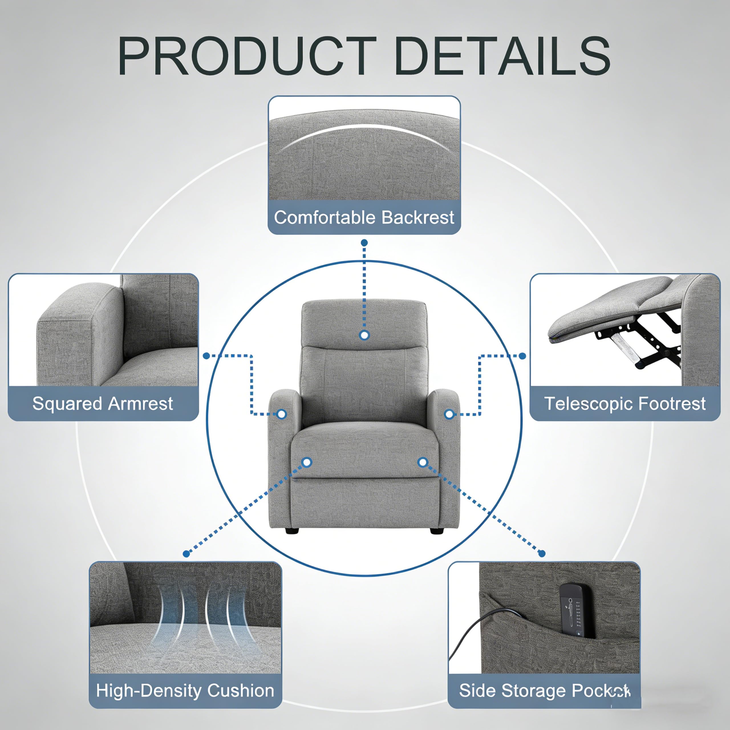 Simple Deluxe Massage Recliner Chair - Adjustable PU Leather Recliner, Luxe Reading Chair & Sofa Chair for Living Room Chairs or Bedroom Chair, Small Recliner for Home Theater, Black