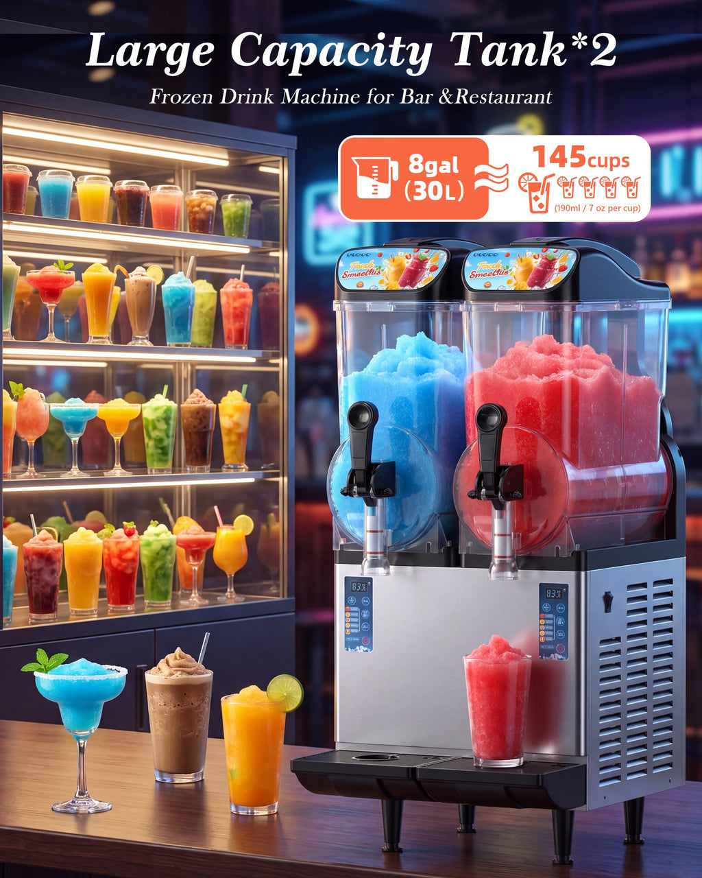 Commercial Slushy Machine 8Gal/30L, Margarita Slushie Smoothie Frozen Drink Maker,5-in-1,Wine Daiquiri Frapper Dispenser for Restaurants, Bars,Cafe and Home Party