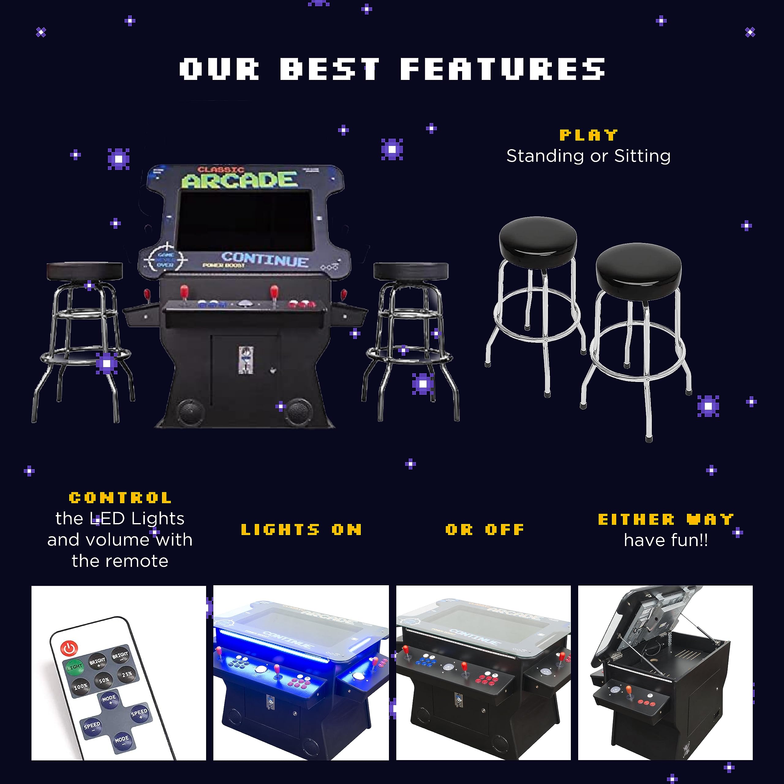 Creative Arcades Full Size Commercial Grade Cocktail Arcade Machine w/Lifting Screen | Trackball | Three-Sided | 4 Sanwa Joysticks | 2 Stools (4500 Games & 32" Screen & Woodgrain Edition)