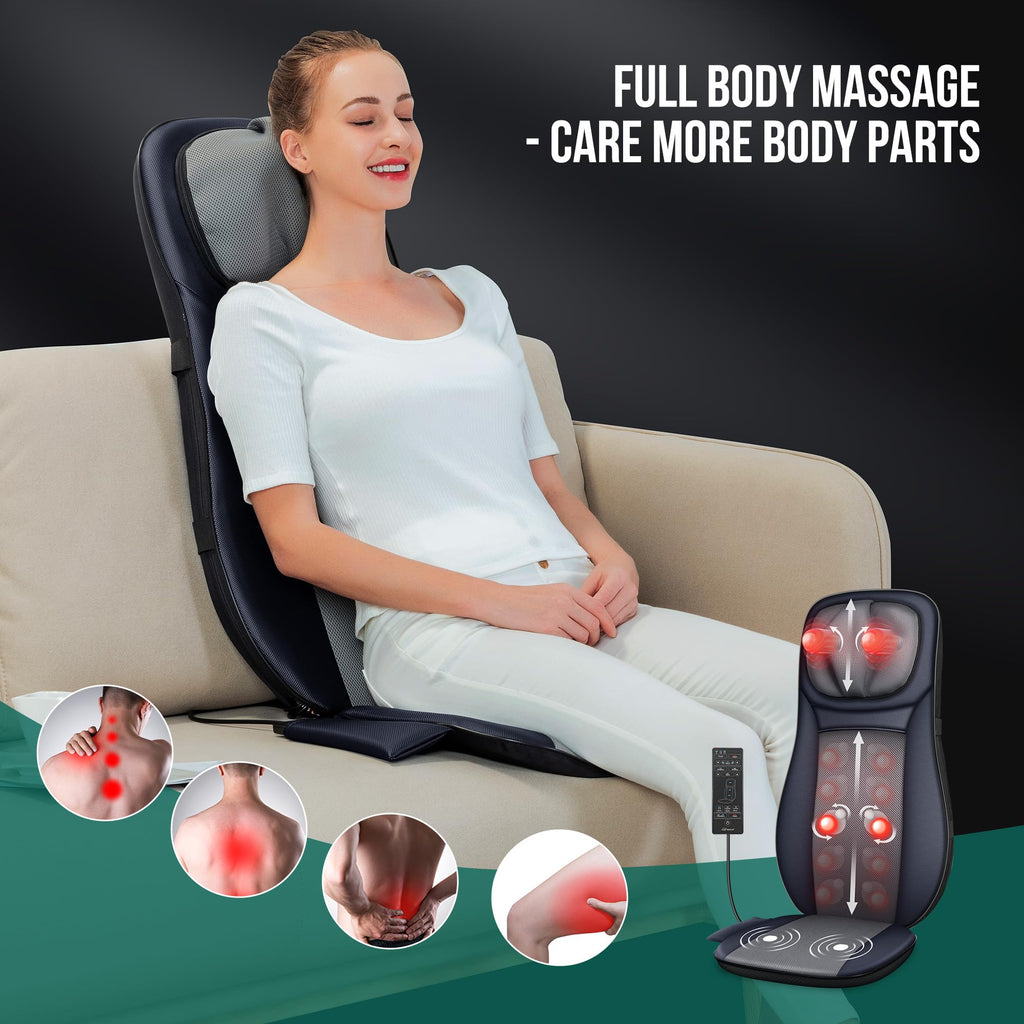 Snailax shiatsu Neck & Back Massager with Heat, Full Back Kneading Shiatsu or Rolling Massage, Massage Chair pad with Height Adjustment, Back Massager for Neck and Shoulder
