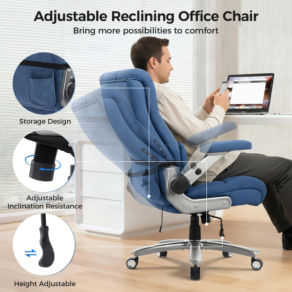 500lbs 3D Kneading Massage Office Chair with FootRest, Big and Tall Ergonomic Reclining Computer Gaming Chair, Padded Linkage Armrests, Heavy Duty Metal Base Executive Office Chair