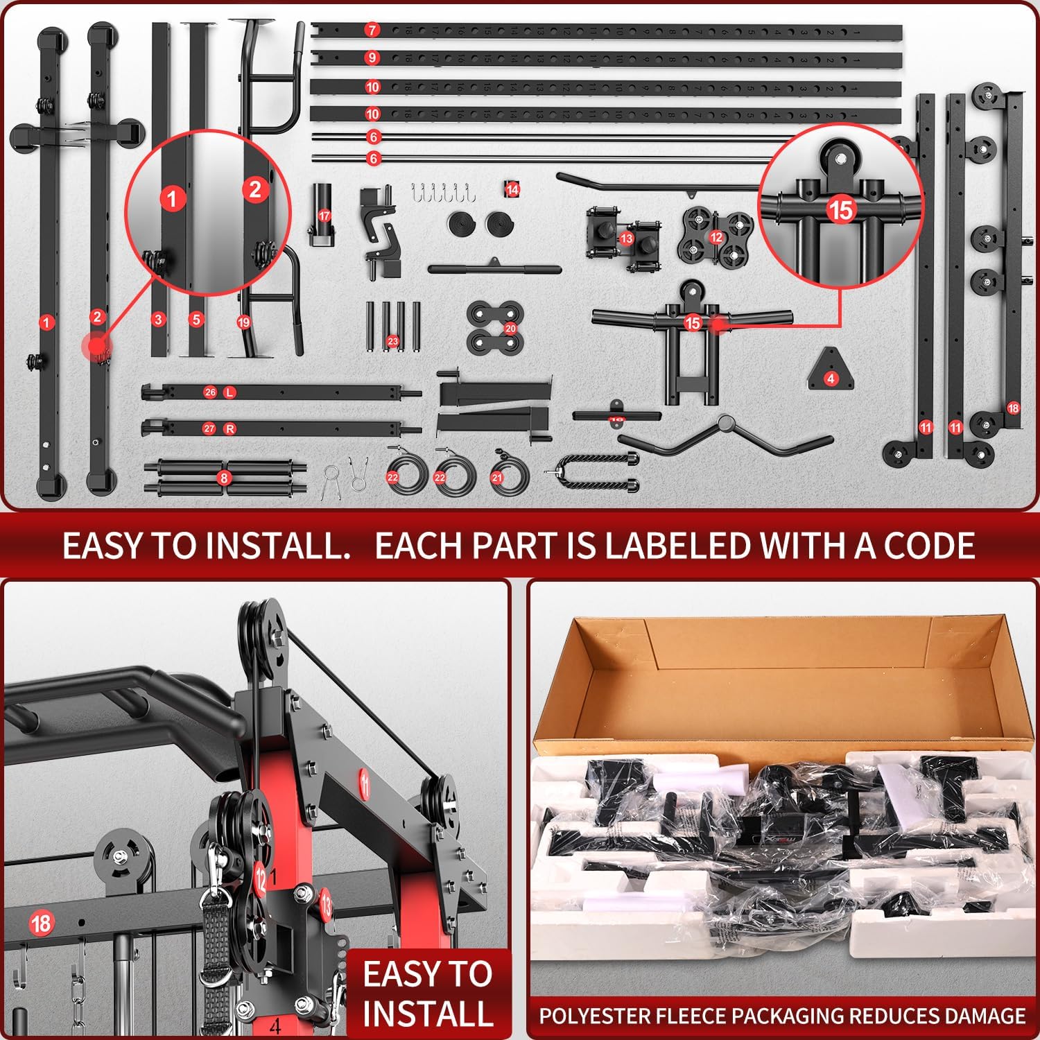 Power Rack Power Cage Multi-Function Squat Rack with Cable Crossover System Selectable More Training Attachment Power Rack for Garage & Home Gym