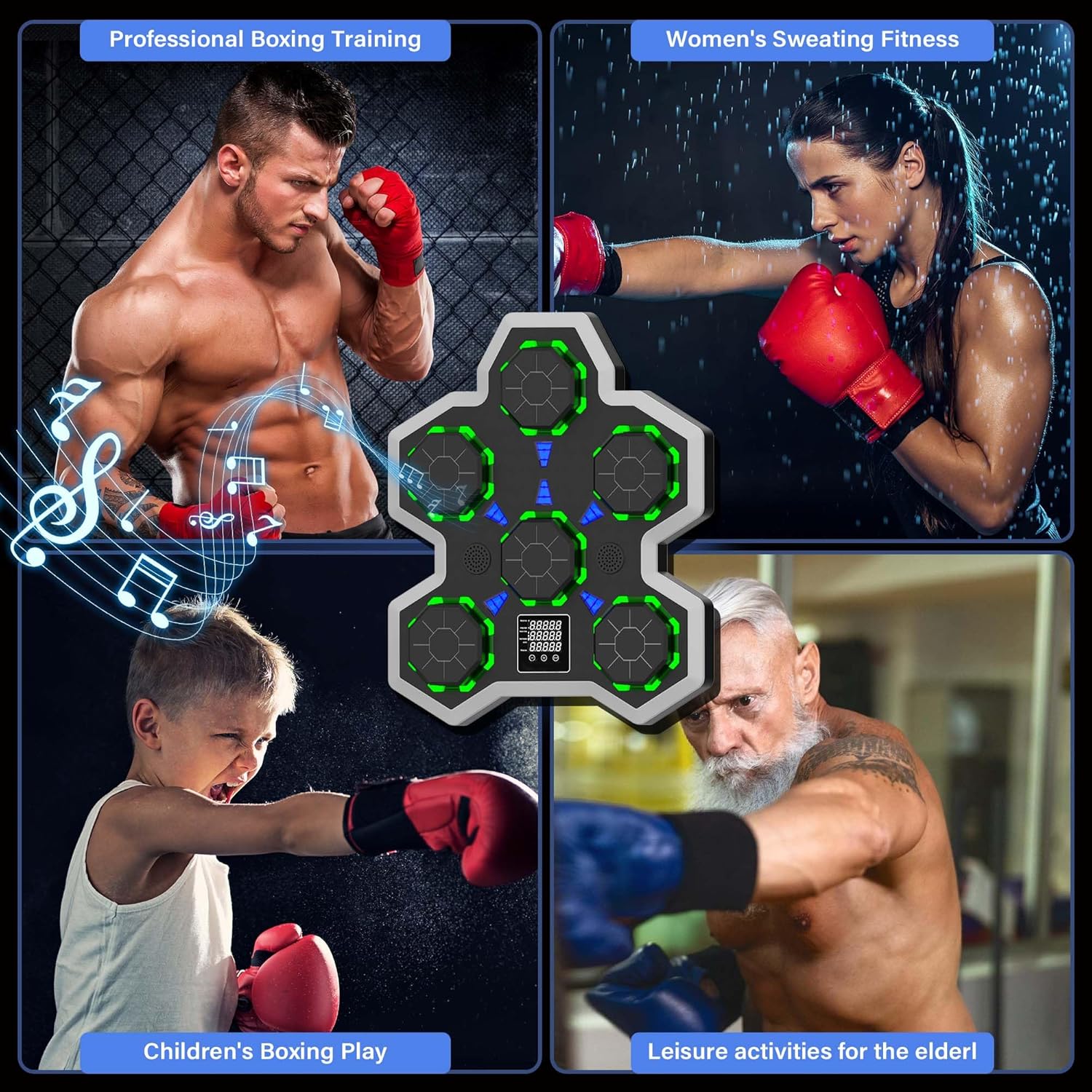 Large Soft PU Surface Music Boxing Machine for Adults & Kids - Bluetooth, Self-Adjusting Speed, Real-Time Force LED Display, Max/Average Power Tracking, Ideal Gift for Kids Adults Home Gym Equipment