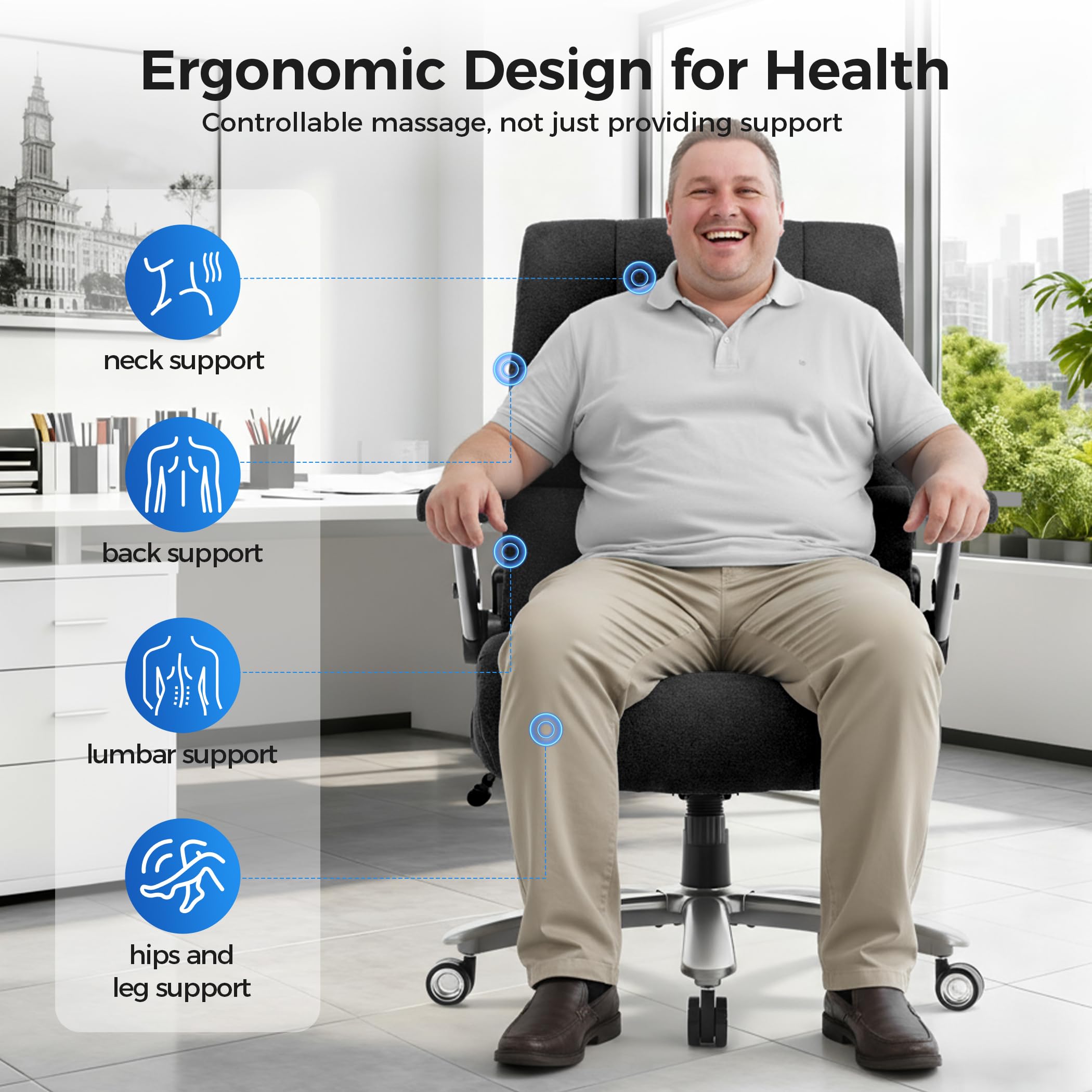 500lbs 3D Kneading Massage Office Chair with FootRest, Big and Tall Ergonomic Reclining Computer Gaming Chair, Padded Linkage Armrests, Heavy Duty Metal Base Executive Office Chair