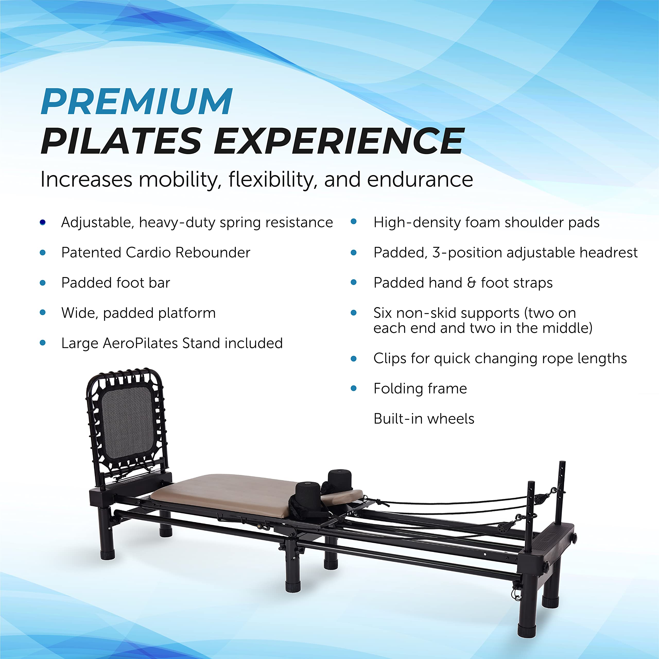 AeroPilates Reformer 651 with Free-Form Cardio Rebounder - Pilates Reformer Workout Machine for Home Gym - Up to 300 lbs Weight Capacity