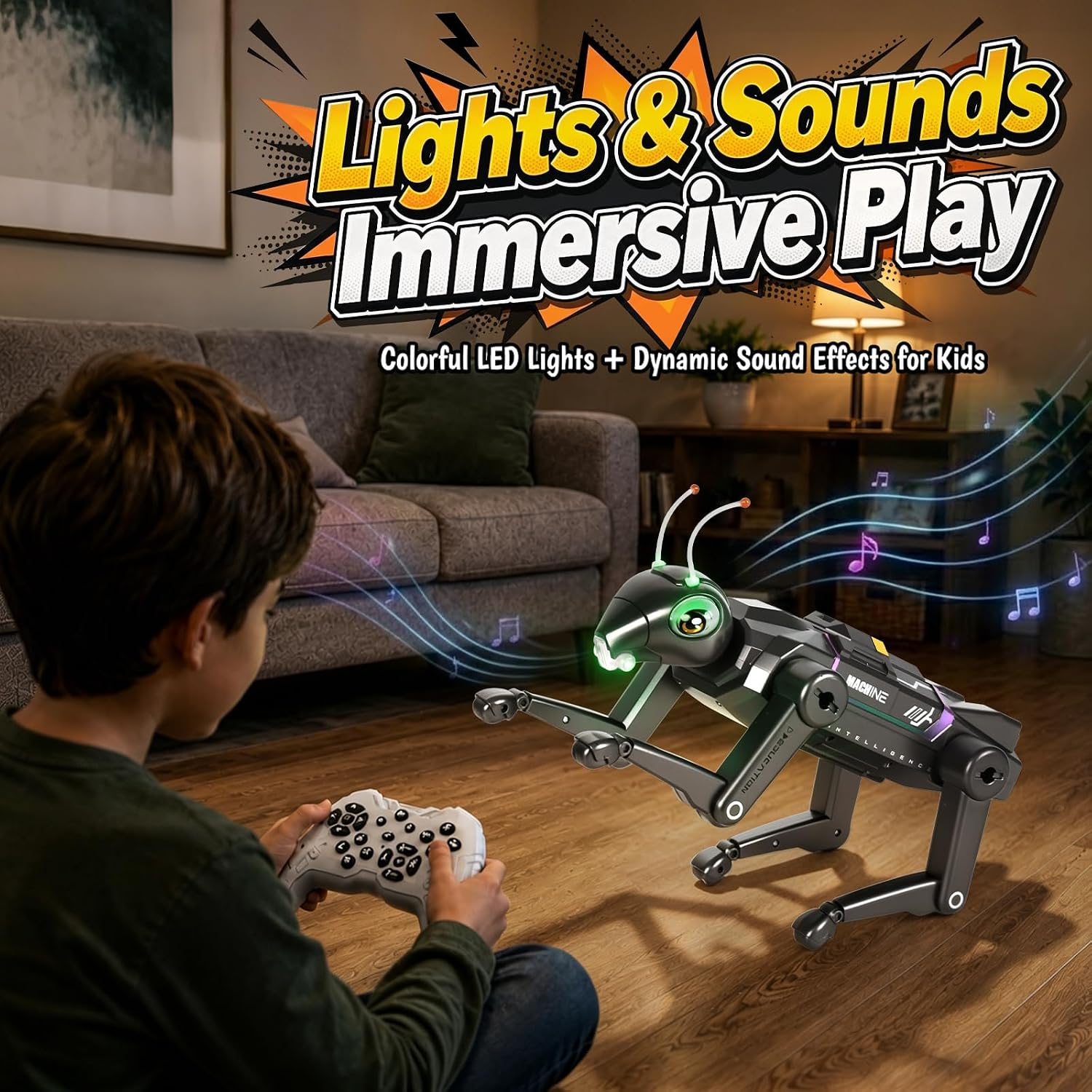 YESHIN RC Robot Locusts Pet, AI Robot Dog for Kids with Green-Glowing Eyes, Programmable Robot Dog with 22 Functions: Dancing, Kung Fu, Gift Idea