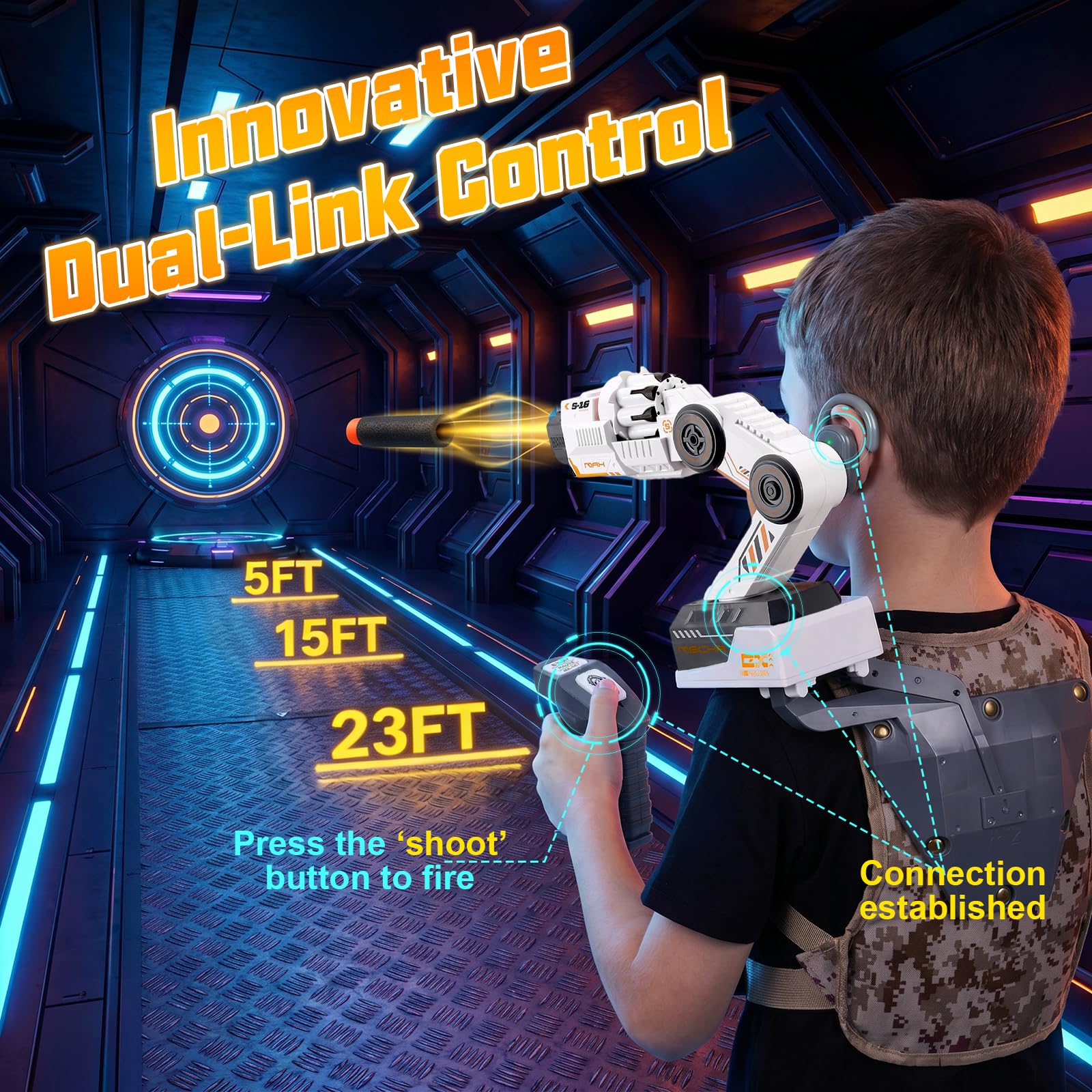 Smart Tracking Mechanical Arm Toy, Cool Inductive Robot Arm Tracking Blaster, Shoulder Mounted Robot with Remote Control (1000 PCS Water Bullets)