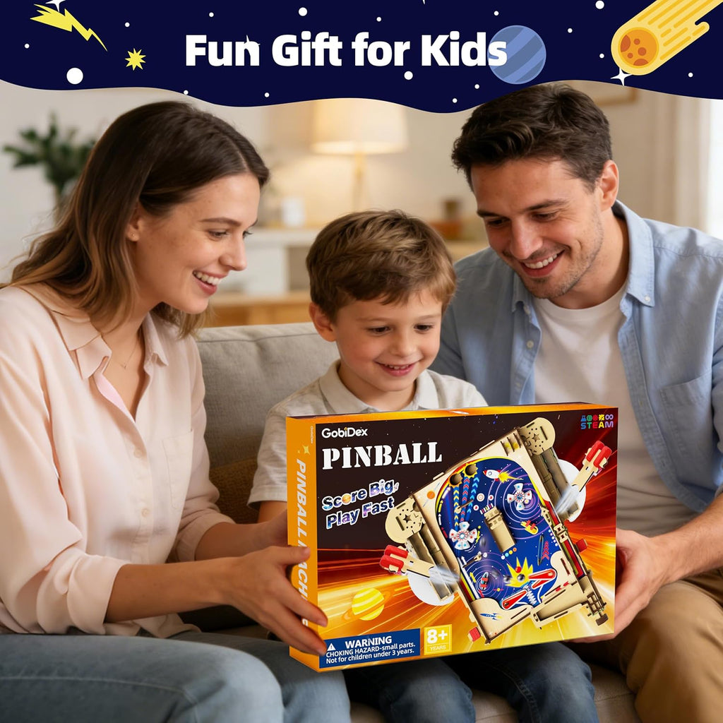 GobiDex DIY Pinball Machine Kit for Kids, Build Your Own Arcade Game, Wooden STEM Toy for Learning, Birthday Gift for Boys and Girls Ages 8+