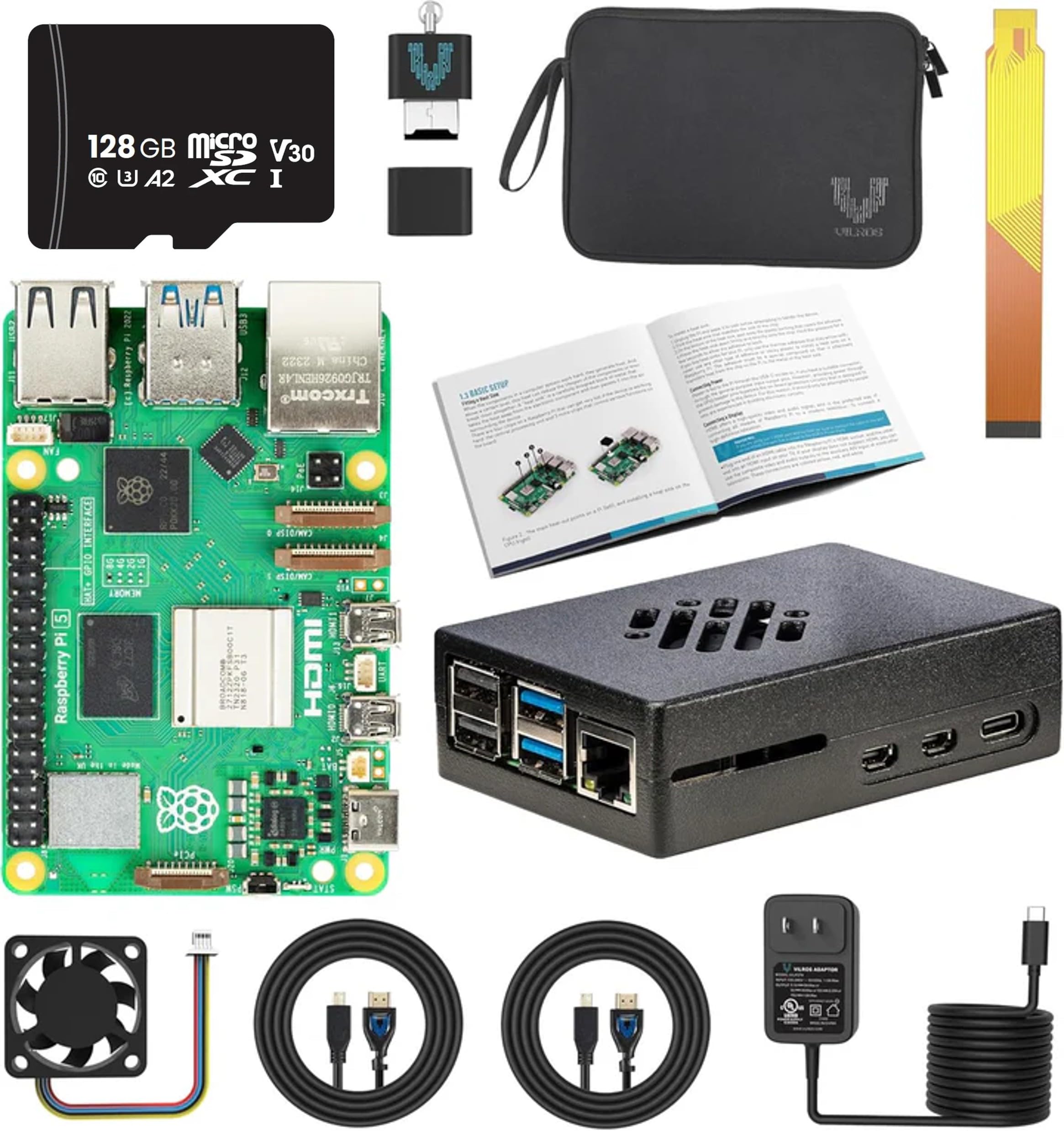 Vilros Raspberry Pi 5 Starter Kit MAX – Official 8GB RAM Pi 5 Board, 128GB Preloaded Micro SD, Case, Power Supply & Cooling – Complete Plug-and-Play Kit for Beginners & Advanced Users